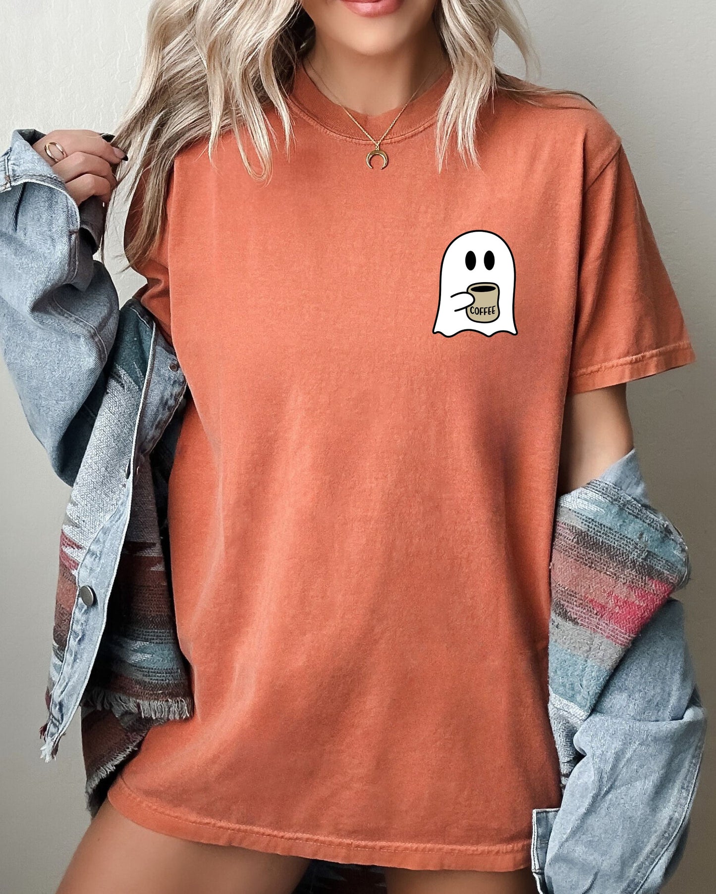 Ghost Coffee Lover Pocket Skeleton Halloween T-Shirt Comfort Colors