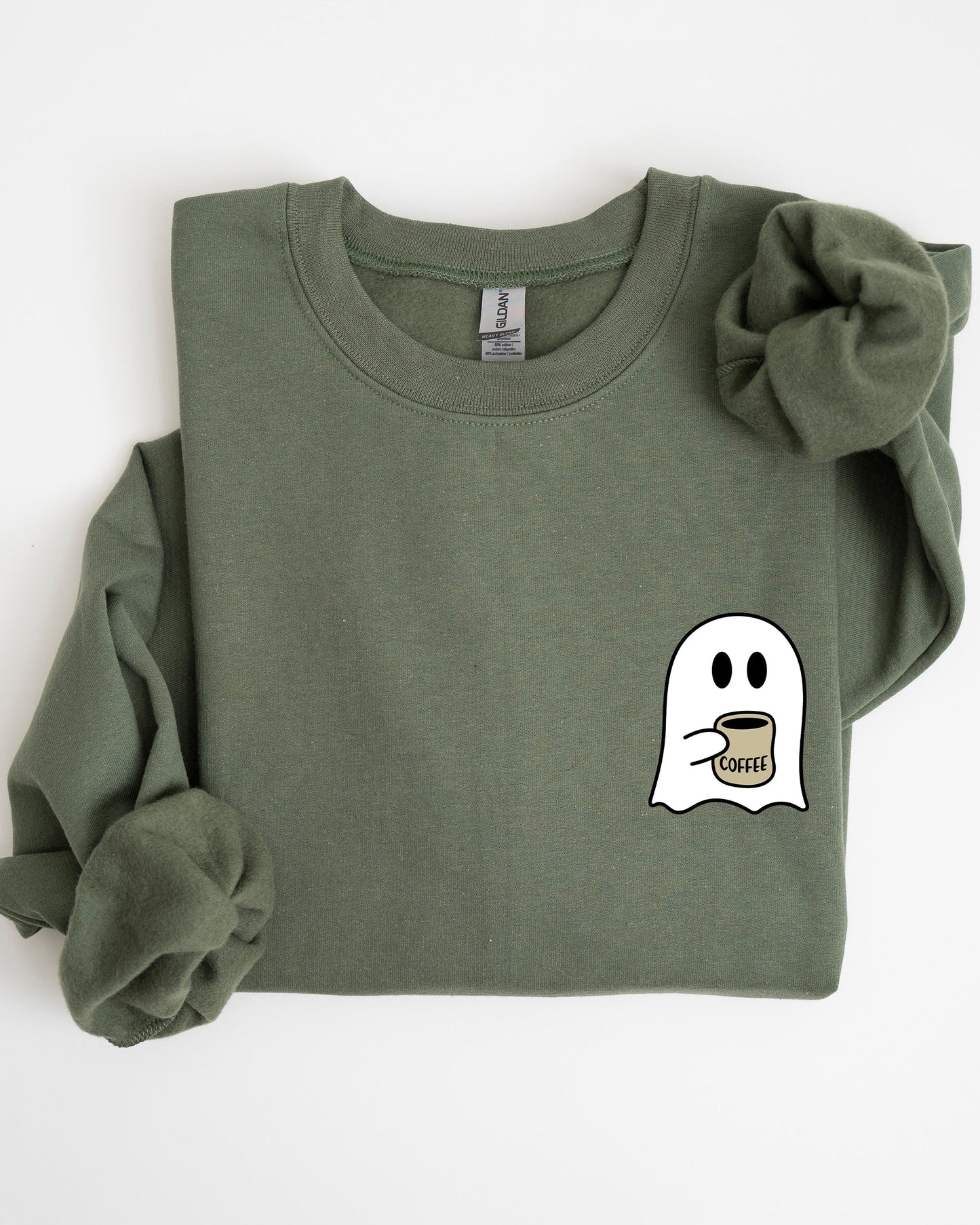 Ghost Coffee Lover Pocket Skeleton Witch Skull Halloween Costume Sweatshirt
