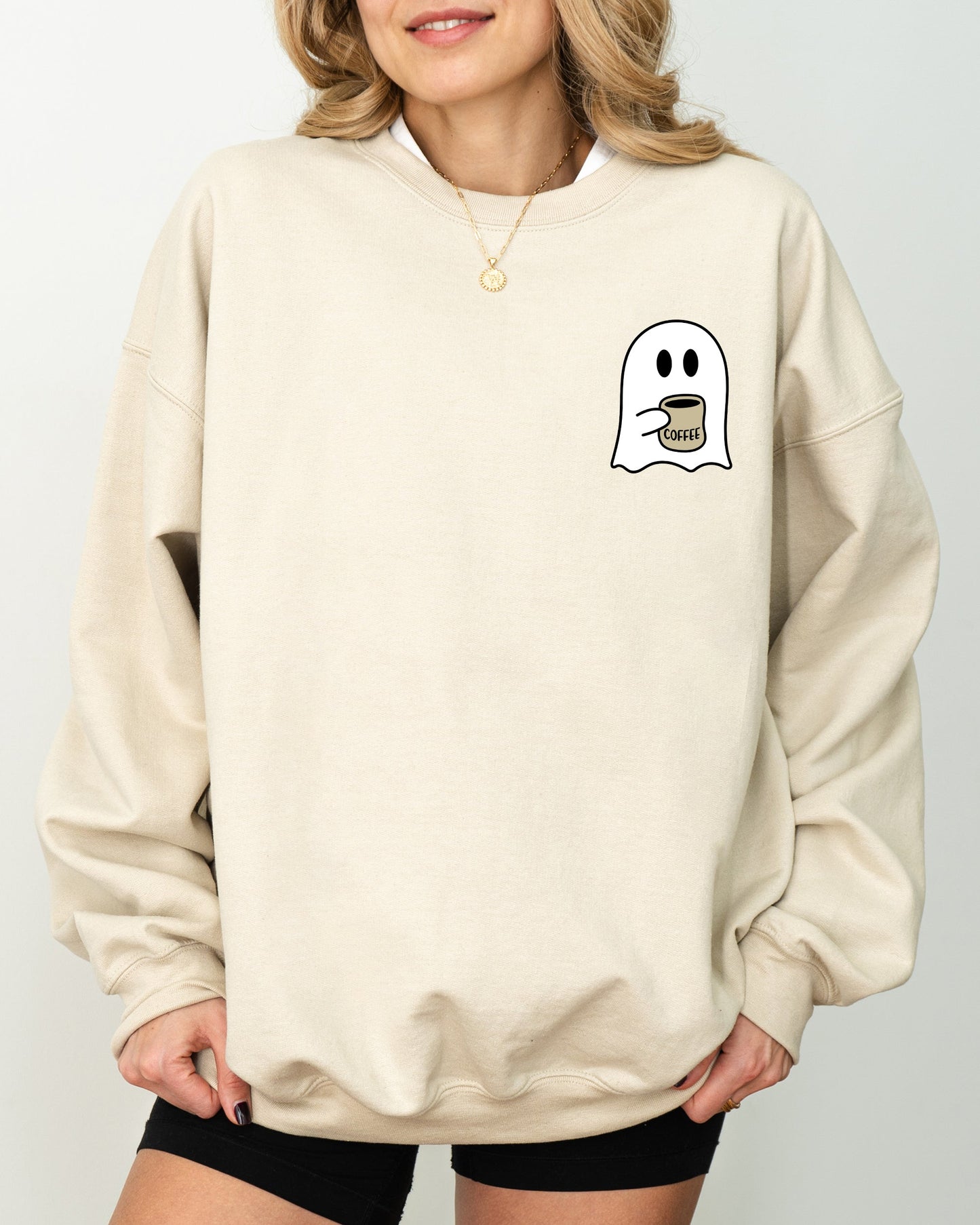 Ghost Coffee Lover Pocket Skeleton Witch Skull Halloween Costume Sweatshirt