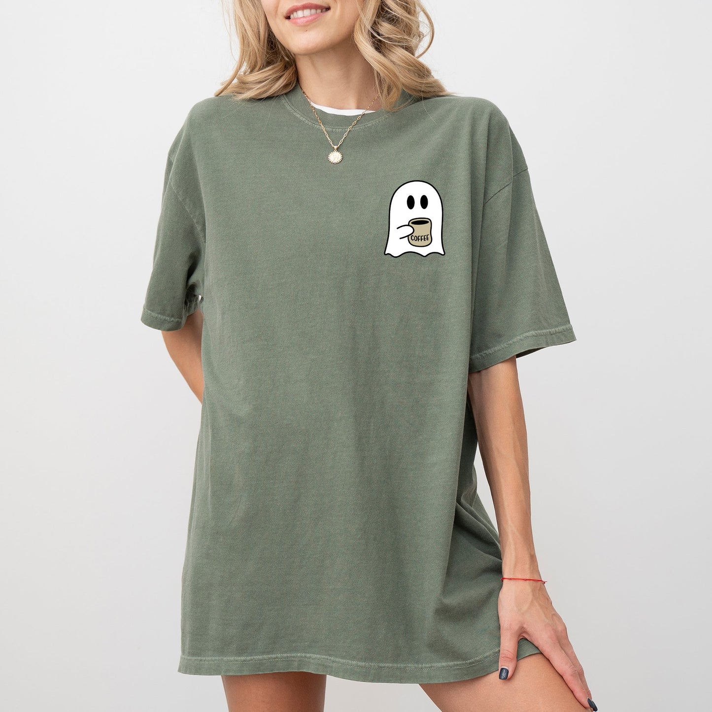 Ghost Coffee Lover Pocket Skeleton Halloween T-Shirt Comfort Colors