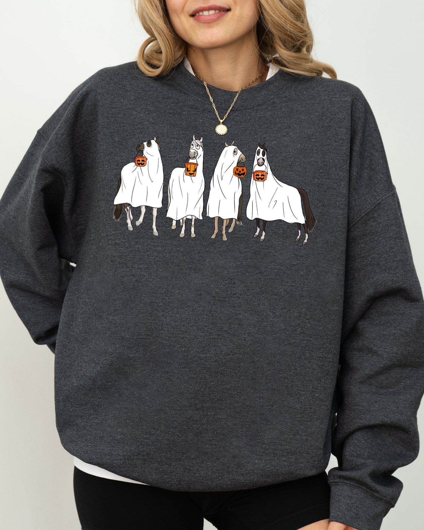 Horse Ghost Farm Skeleton Witch Skull Halloween Costume Sweatshirt