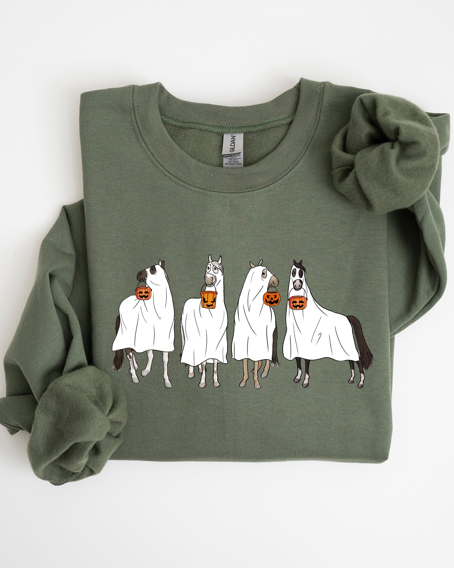 Horse Ghost Farm Skeleton Witch Skull Halloween Costume Sweatshirt