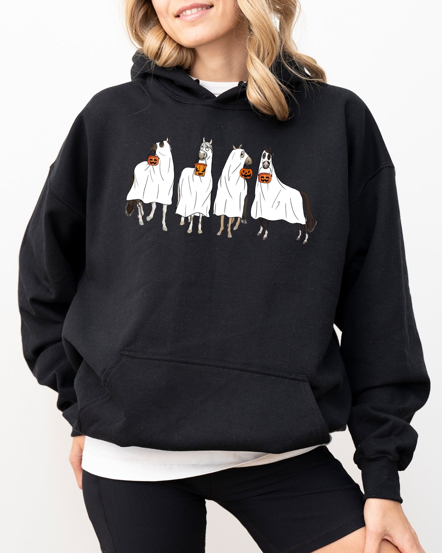 Halloween Costume Hoodie Horse Ghost Farm Skeleton Witch Skull Funny Spooky Aesthetic Meme