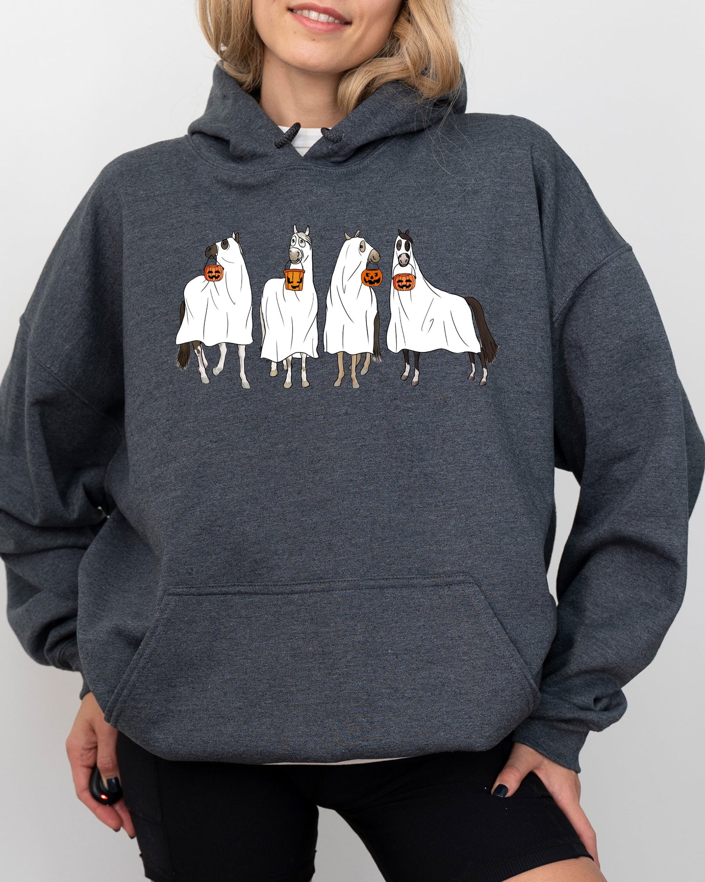 Halloween Costume Hoodie Horse Ghost Farm Skeleton Witch Skull Funny Spooky Aesthetic Meme