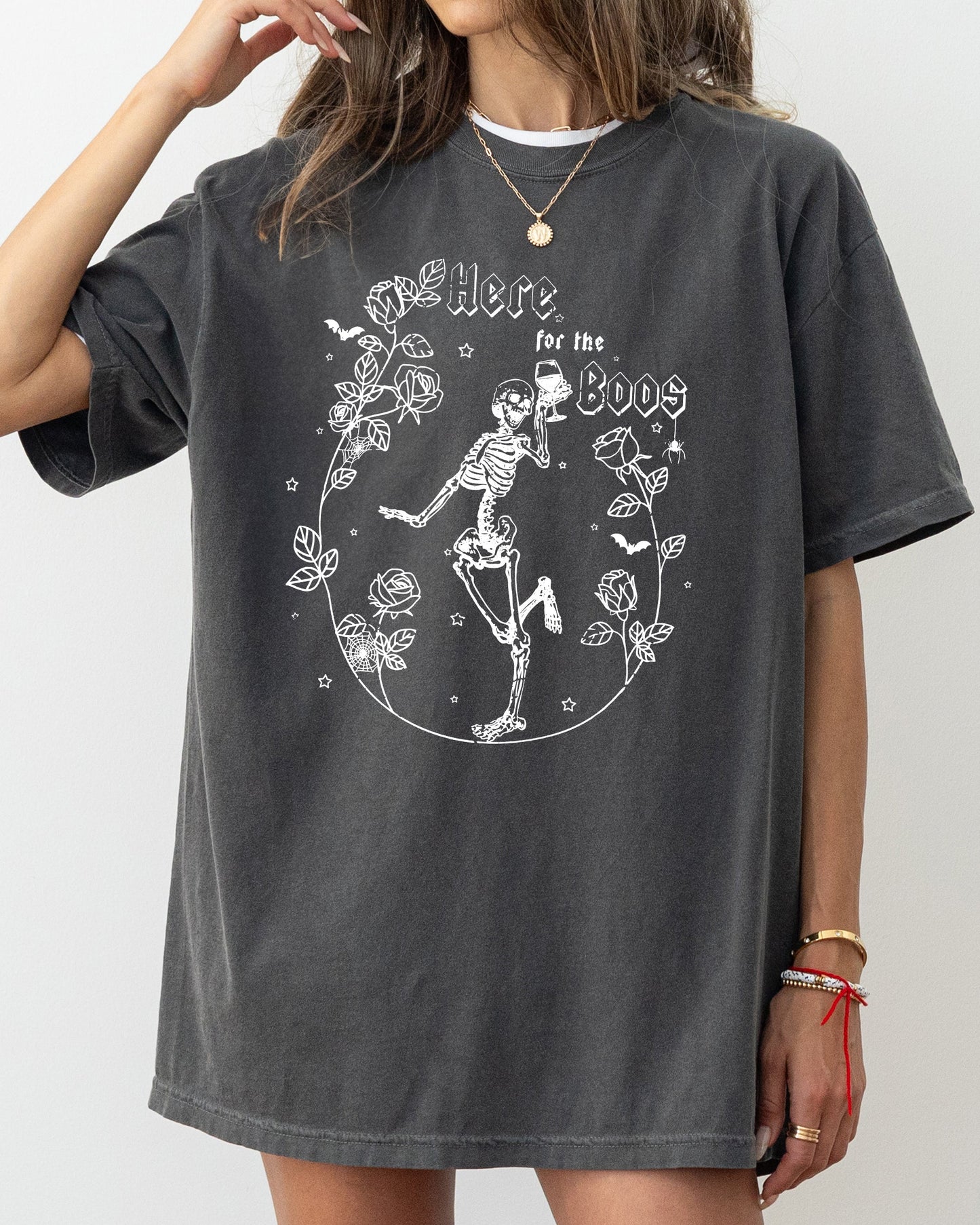 Halloween Aesthetic Comfort Colors T-Shirt Here For The Boos Skeleton Ghost Witch Skull Spooky Meme Costume