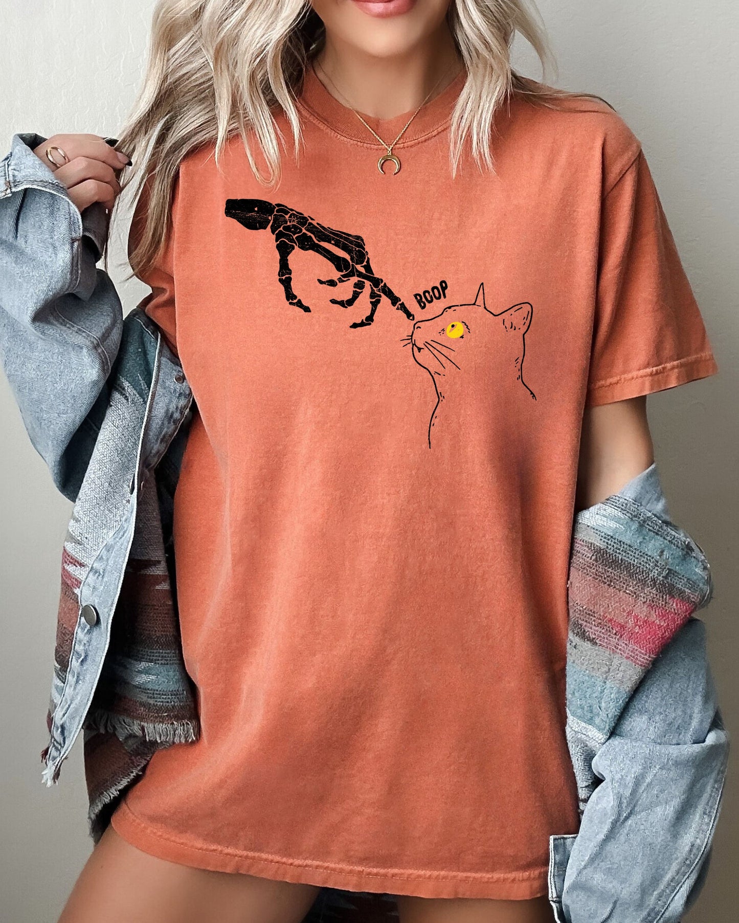 Boop Cat Skeleton Ghost Witch Skull Spooky Aesthetic Meme Halloween Costume T-Shirt Comfort Colors