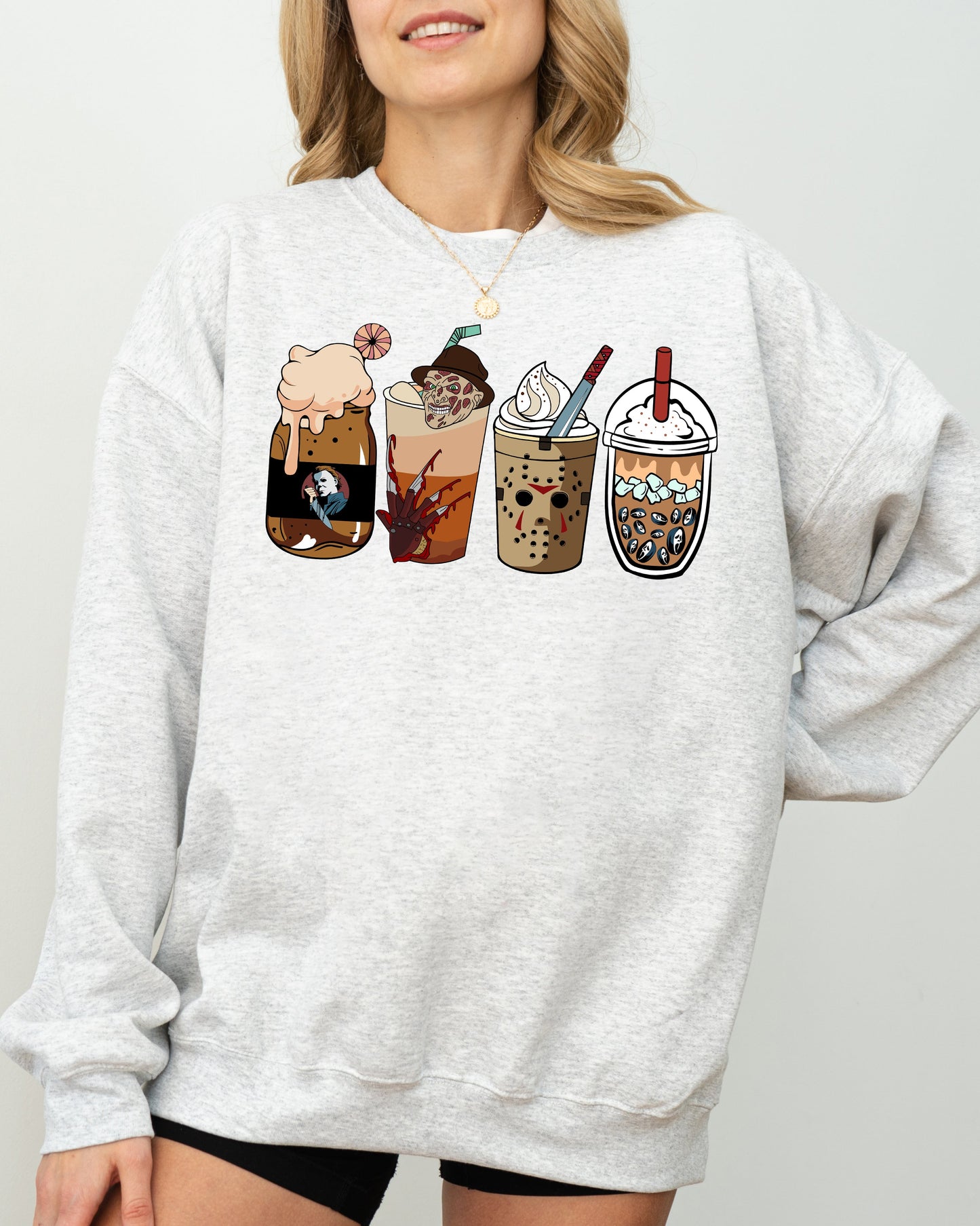 Halloween Coffee Vintage Skeleton Ghost Witch Skull Spooky Sweatshirt