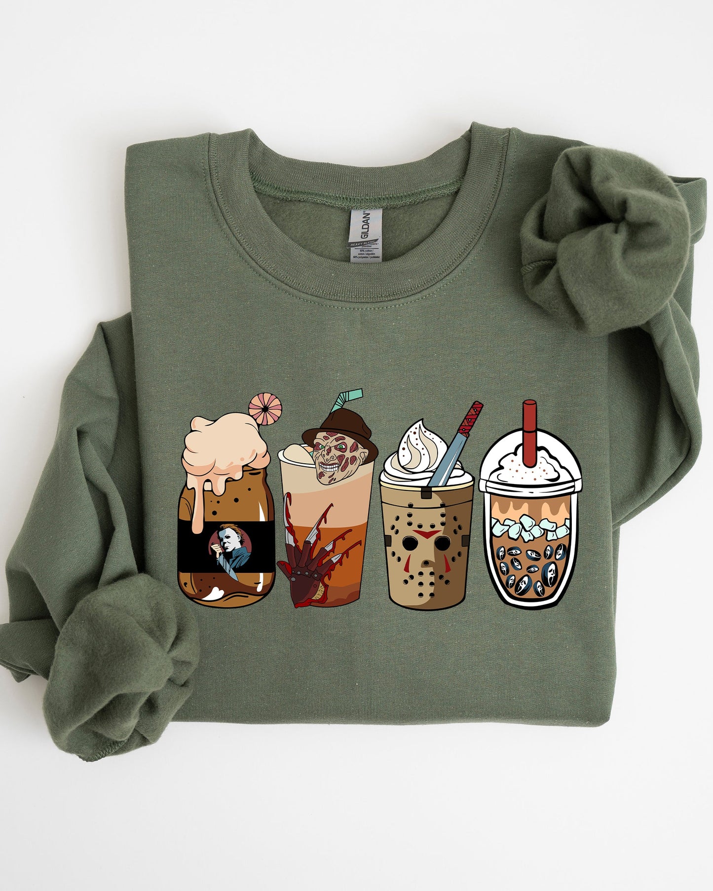 Halloween Coffee Vintage Skeleton Ghost Witch Skull Spooky Sweatshirt