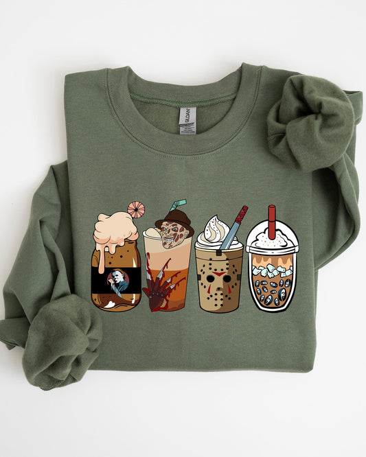 Halloween Coffee Vintage Skeleton Ghost Witch Skull Spooky Sweatshirt