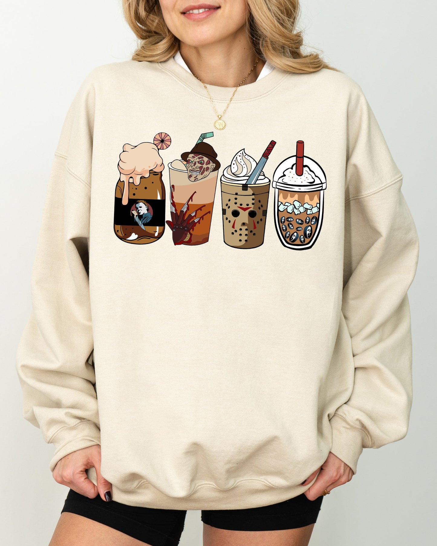 Halloween Coffee Vintage Skeleton Ghost Witch Skull Spooky Sweatshirt