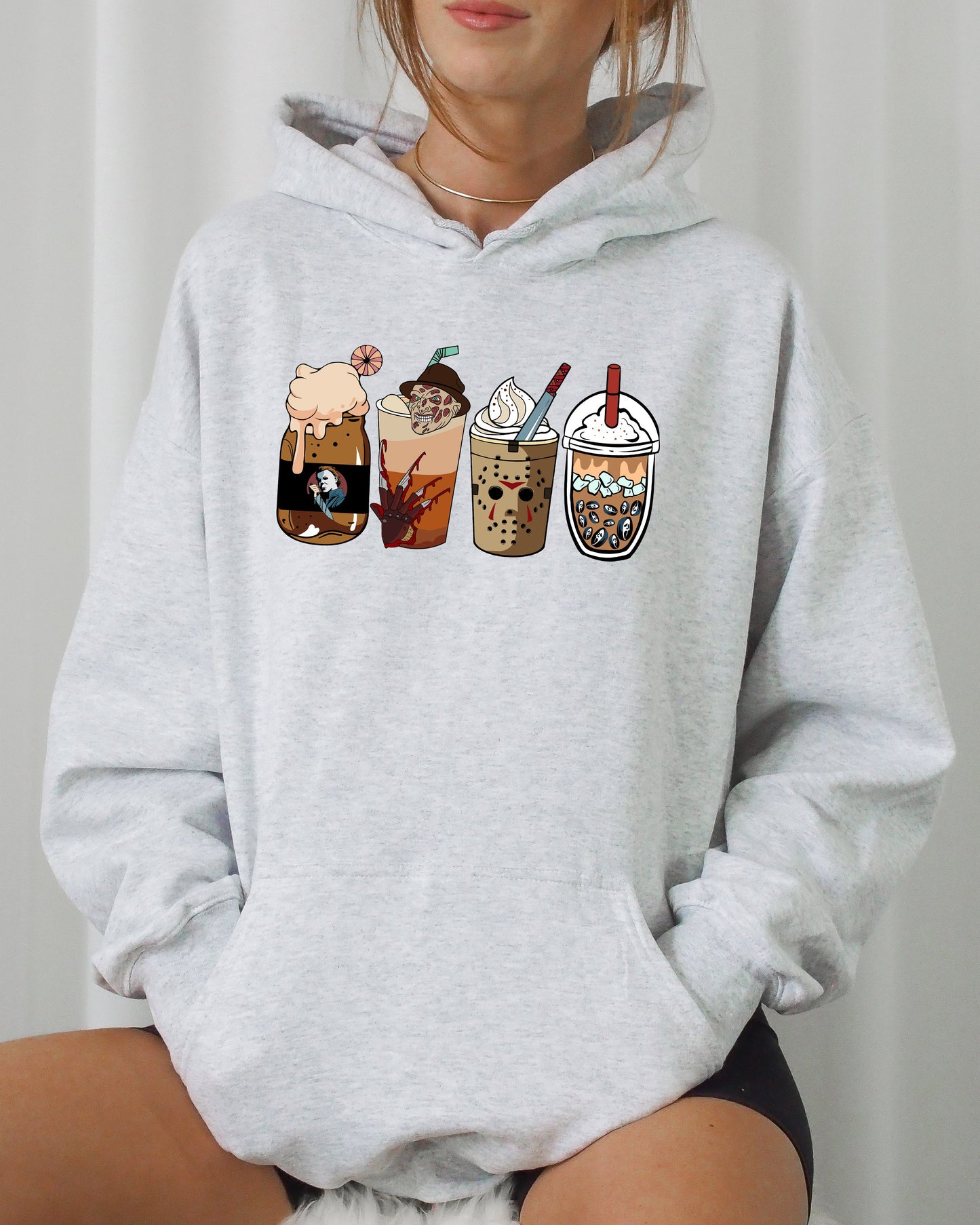 Halloween Coffee Vintage Skeleton Ghost Witch Skull Spooky Costume Hoodie