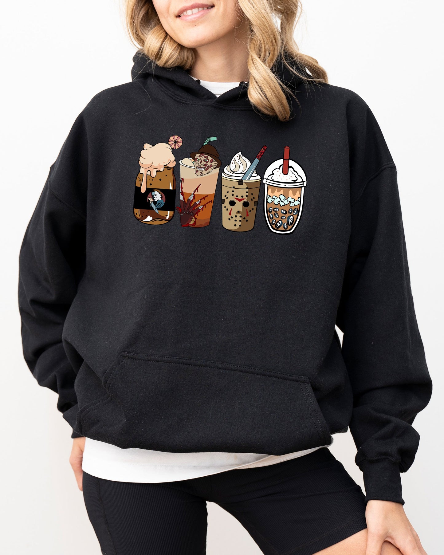 Halloween Coffee Vintage Skeleton Ghost Witch Skull Spooky Costume Hoodie