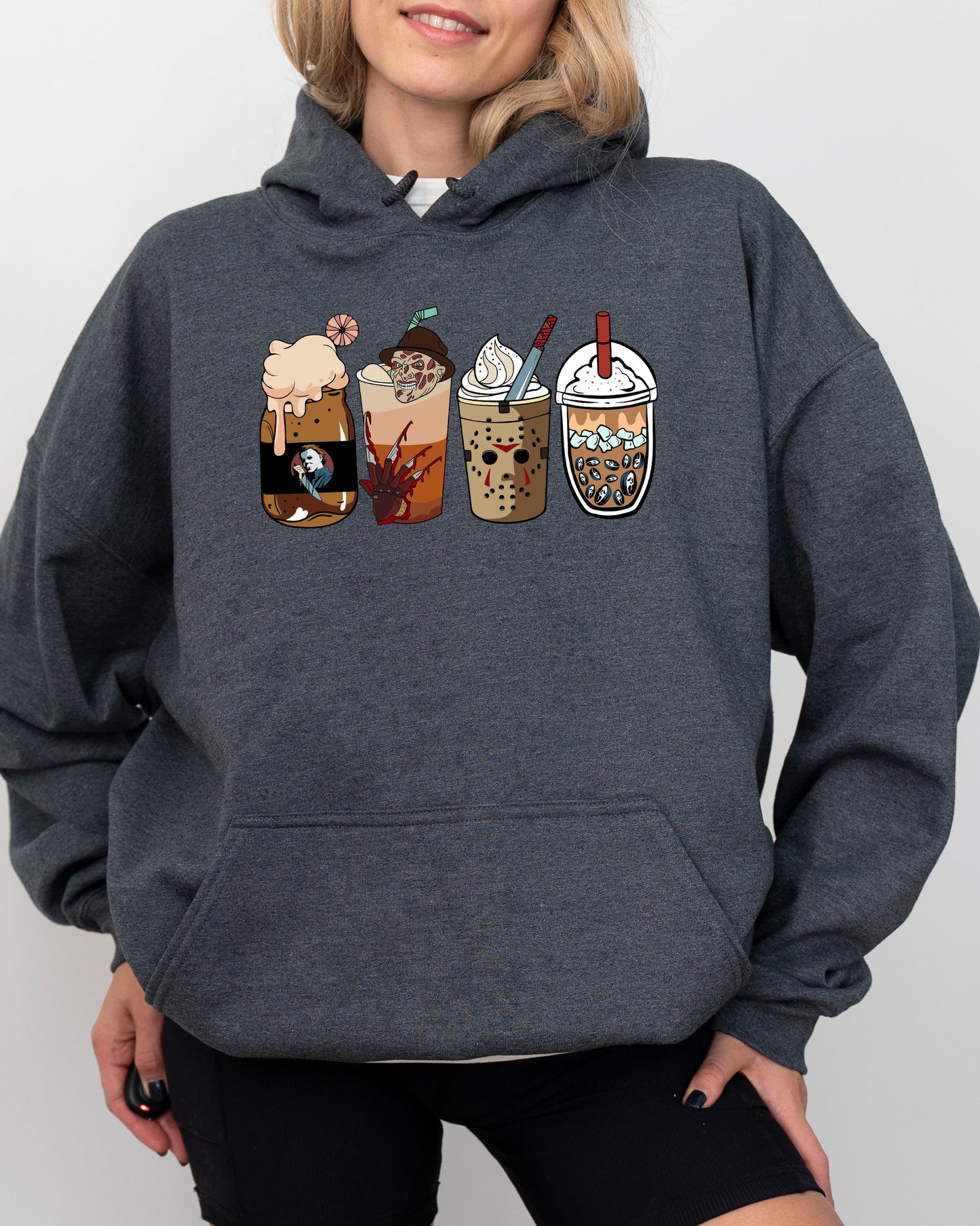 Halloween Coffee Vintage Skeleton Ghost Witch Skull Spooky Costume Hoodie