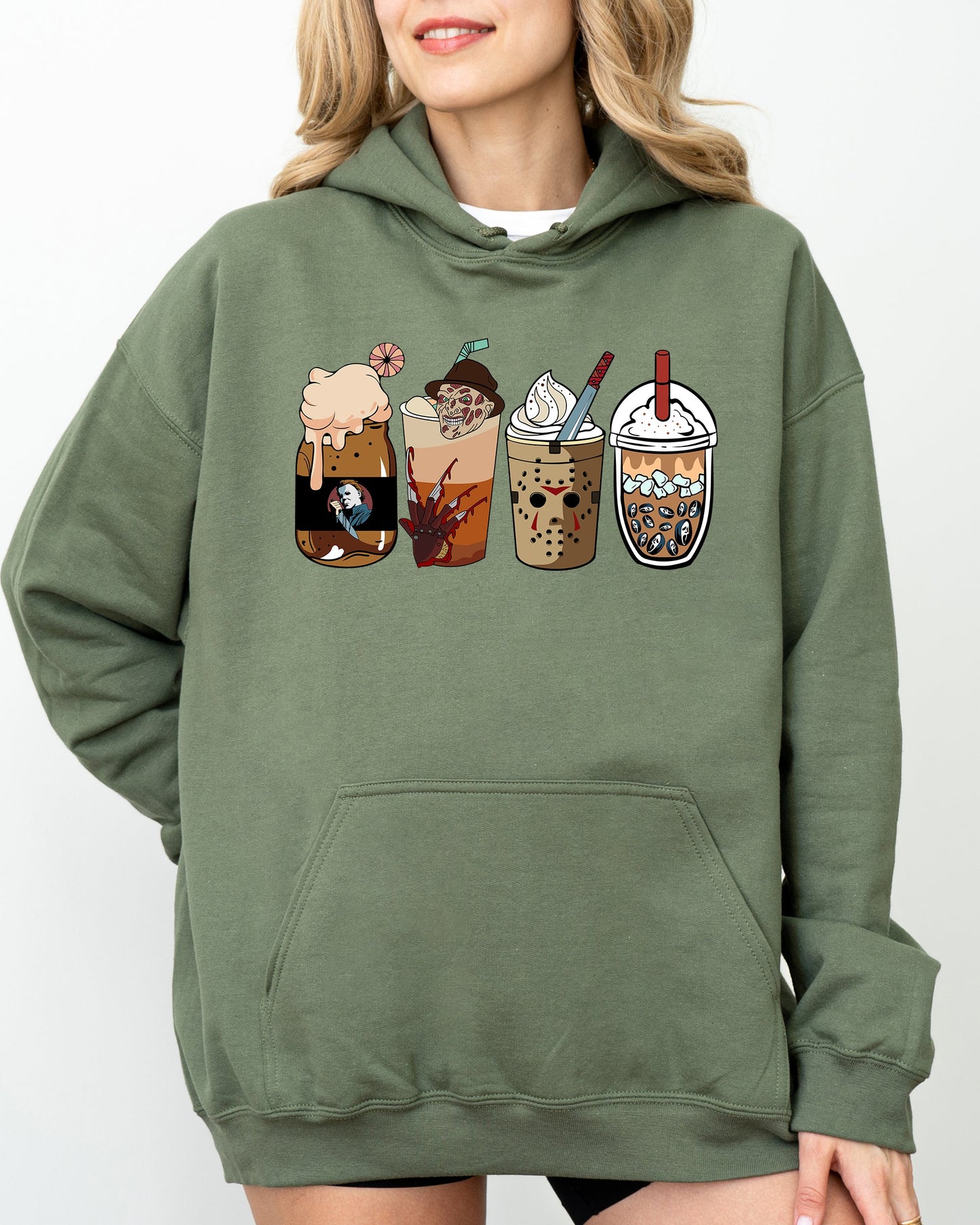 Halloween Coffee Vintage Skeleton Ghost Witch Skull Spooky Costume Hoodie