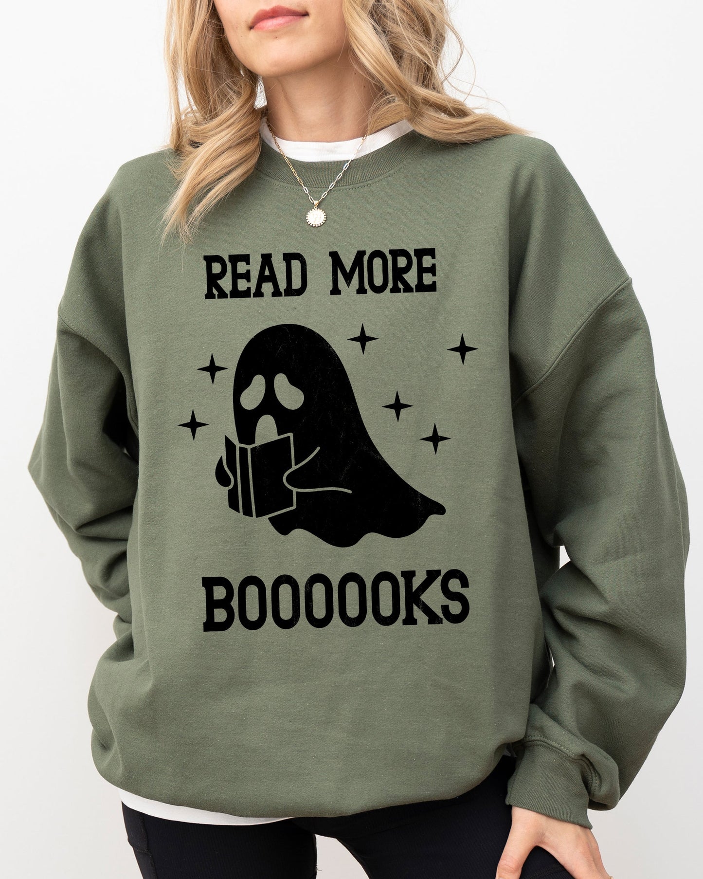 Read More Books, Ghost, Skeleton, Witch, Skull, Spooky, Aesthetic, Meme, Halloween, Costume Sweatshirt