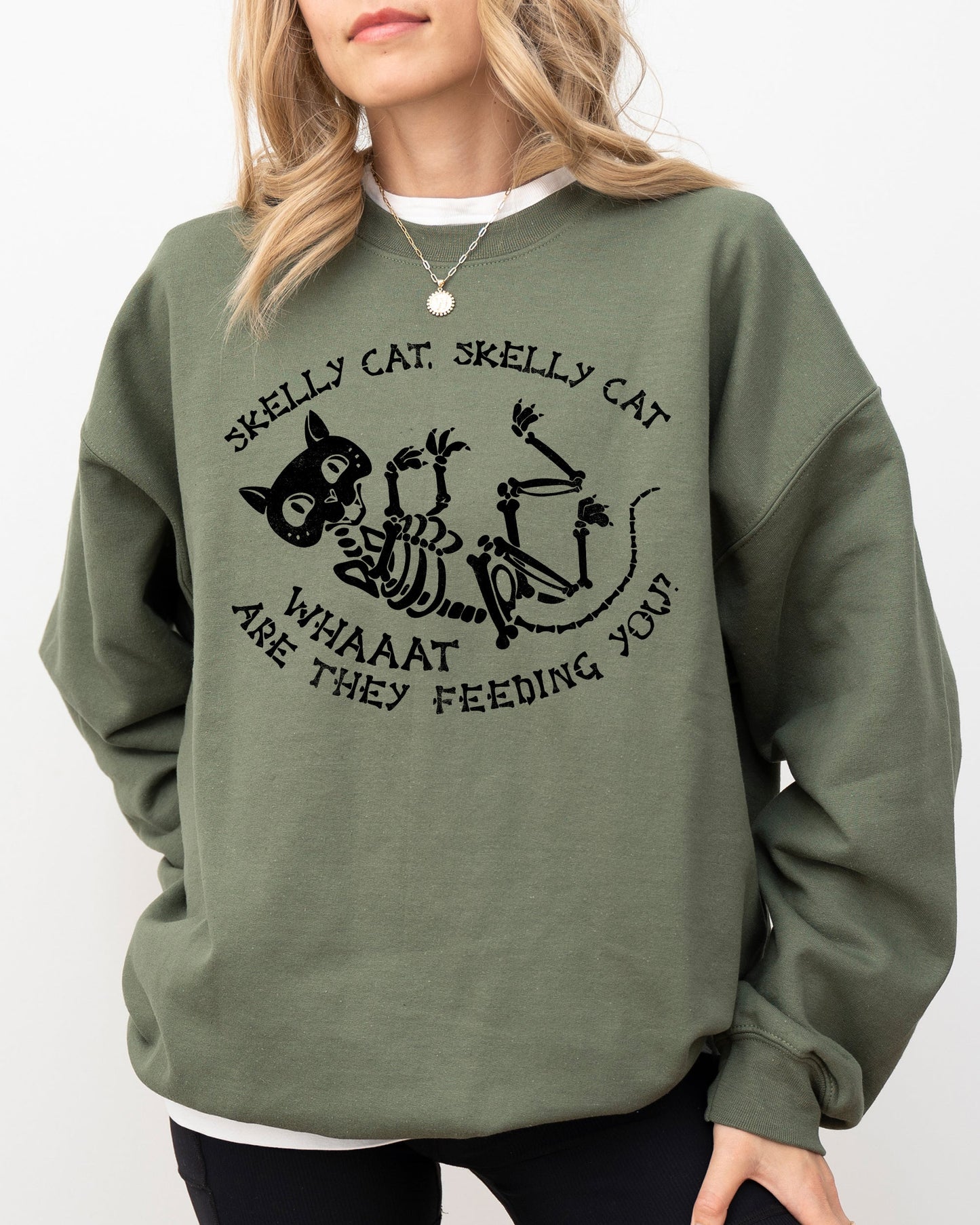 Skelly Cat Spooky Halloween Costume Sweatshirt
