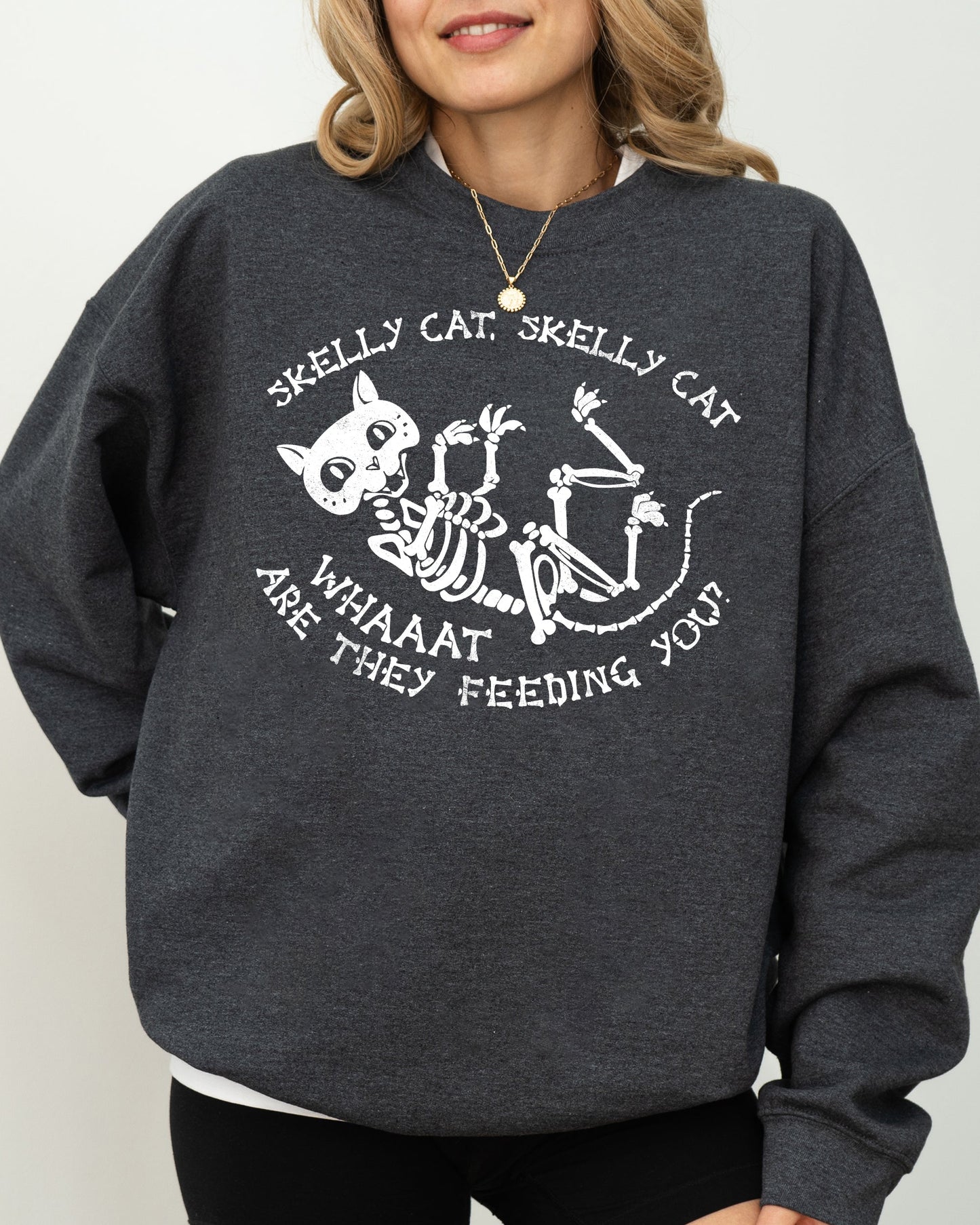Skelly Cat Spooky Halloween Costume Sweatshirt