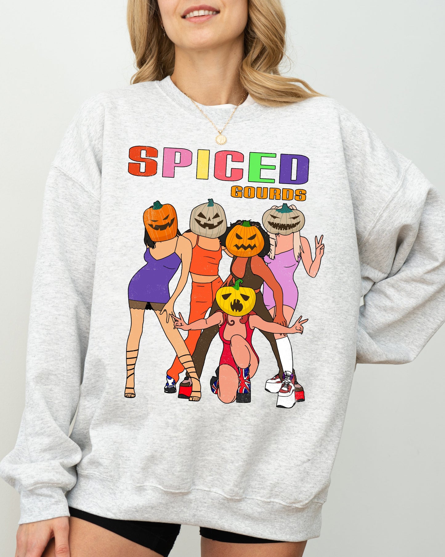Spiced Gourds, Skeleton, Ghost, Witch, Skull, Spooky, Aesthetic, Meme, Halloween, Costume Sweatshirt