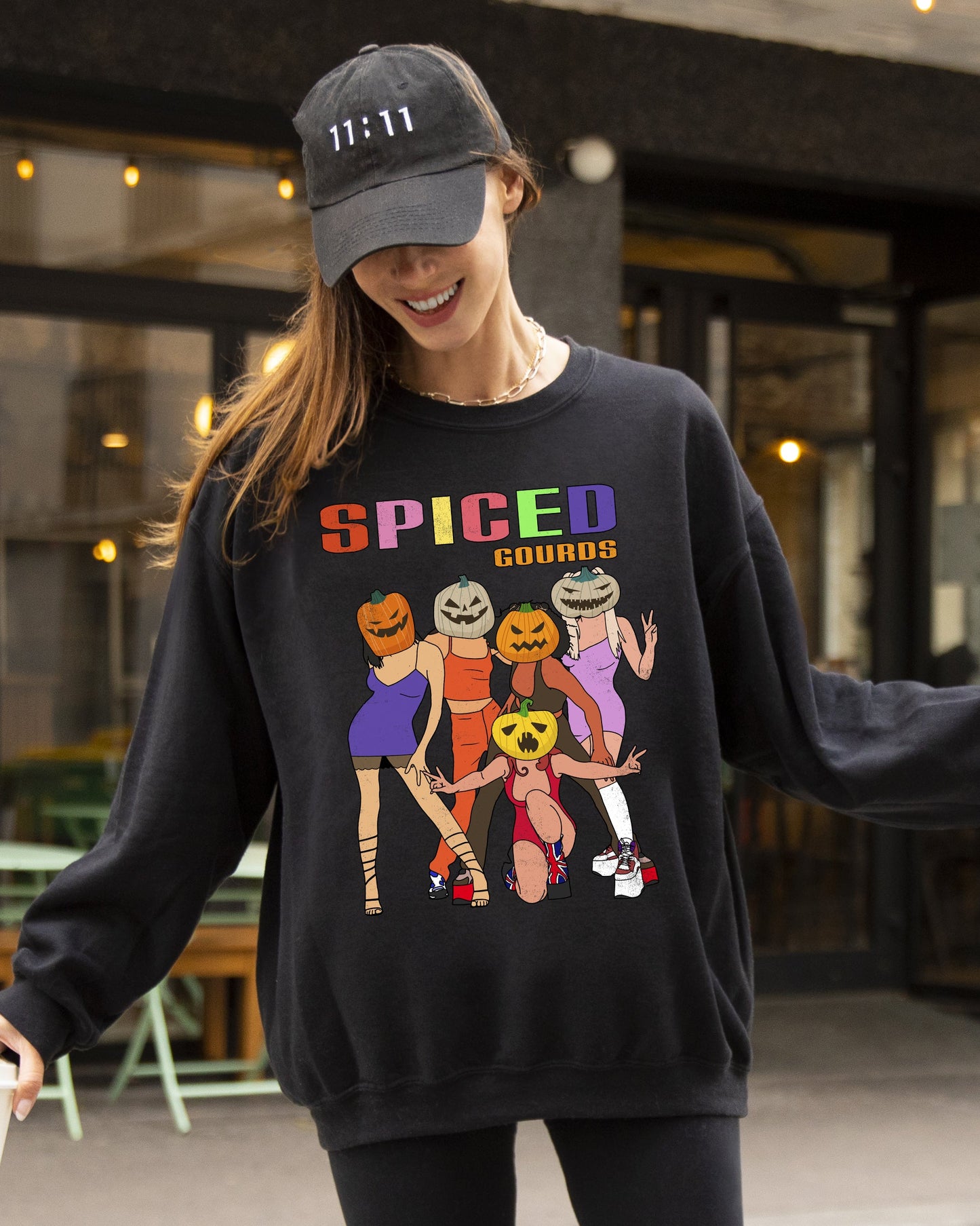 Spiced Gourds, Skeleton, Ghost, Witch, Skull, Spooky, Aesthetic, Meme, Halloween, Costume Sweatshirt