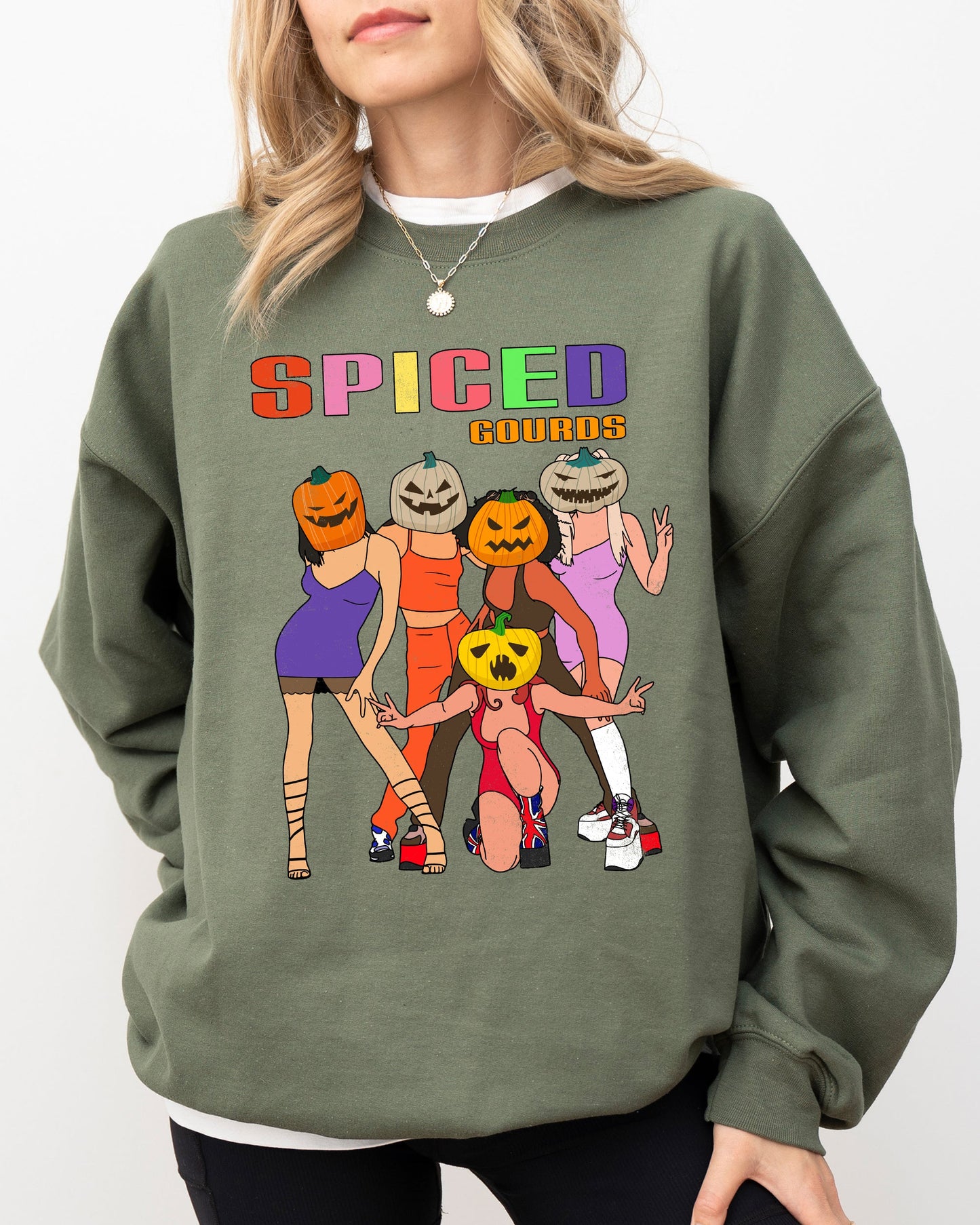 Spiced Gourds, Skeleton, Ghost, Witch, Skull, Spooky, Aesthetic, Meme, Halloween, Costume Sweatshirt