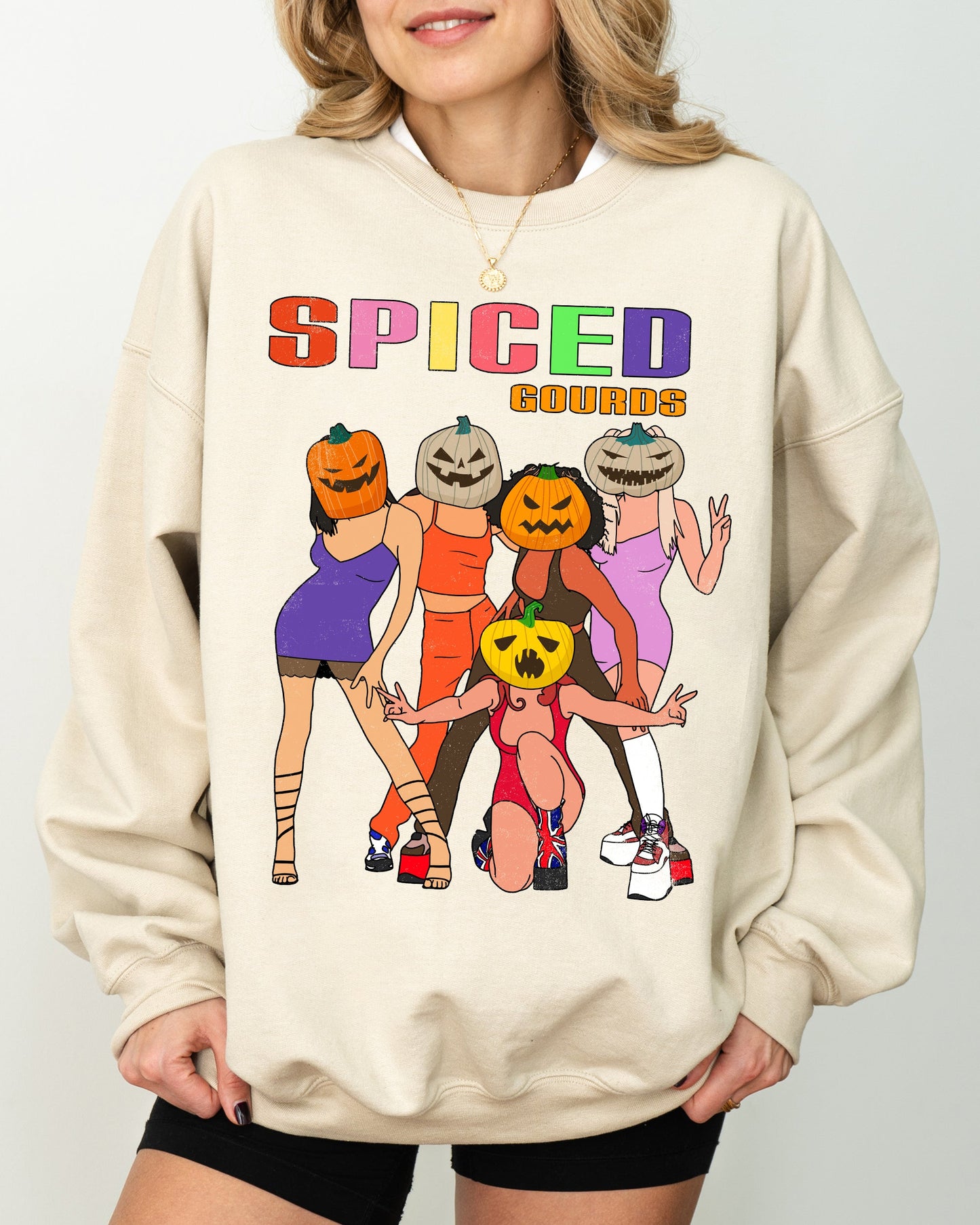 Spiced Gourds, Skeleton, Ghost, Witch, Skull, Spooky, Aesthetic, Meme, Halloween, Costume Sweatshirt