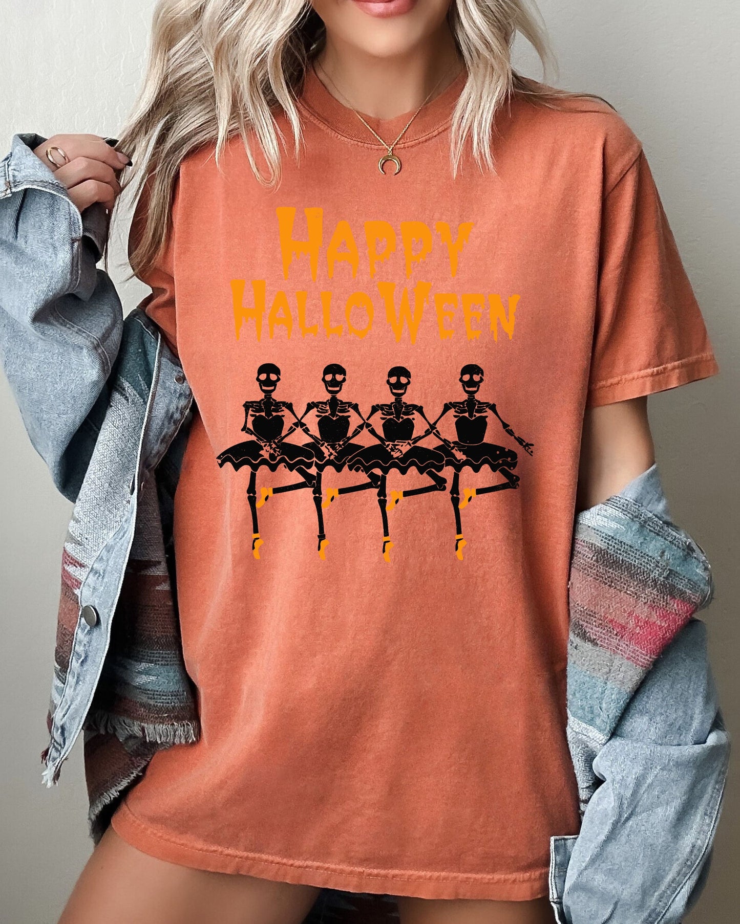 Happy Halloween Dancing Skeletons Graphic Tshirt Comfort Colors T-Shirt