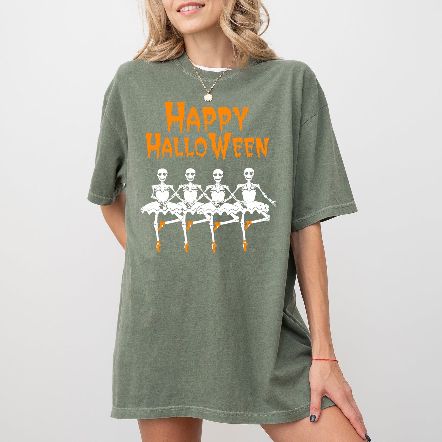 Happy Halloween Dancing Skeletons Graphic Tshirt Comfort Colors T-Shirt