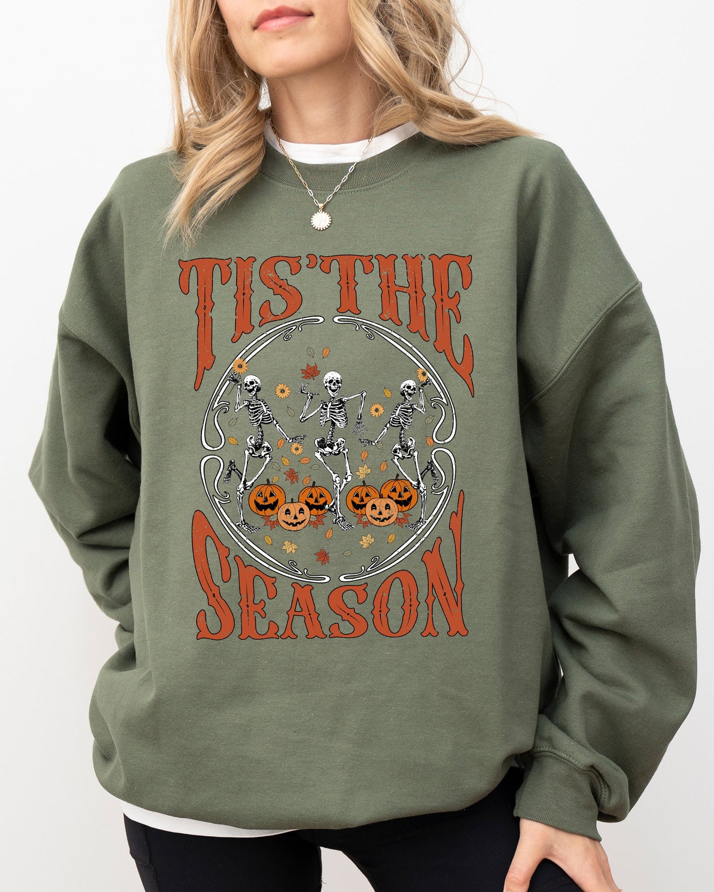 Tis The Season, Retro, Skeleton, Ghost, Witch, Skull, Spooky, Aesthetic, Meme, Halloween, Costume Sweatshirt