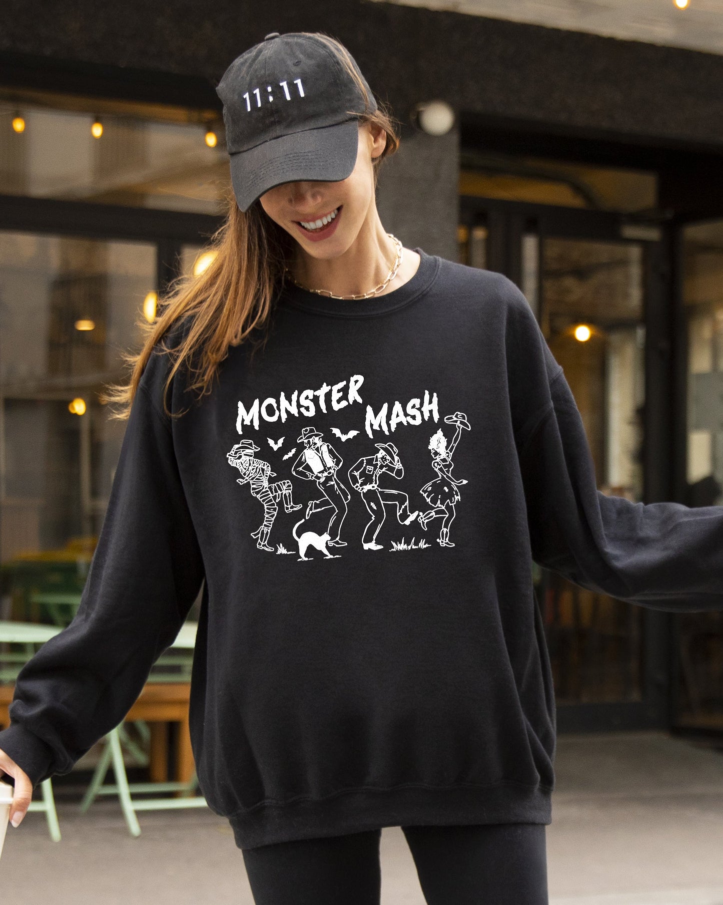 Monster Mash, Skeleton, Ghost, Witch, Skull, Spooky, Aesthetic, Meme, Halloween, Costume Sweatshirt