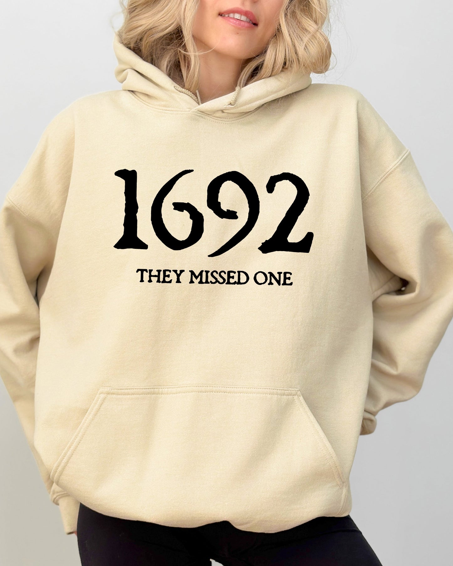 1692, They Missed One, Skeleton, Ghost, Witch, Skull, Spooky, Aesthetic, Meme, Halloween, Costume, Hoodie, Hooded Sweatshirt