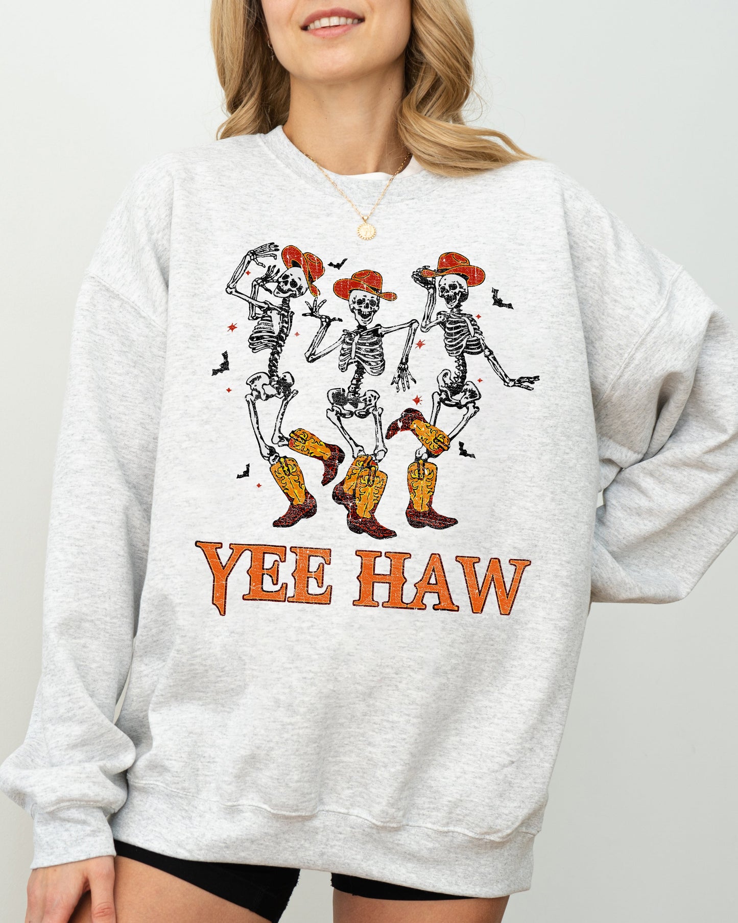 Yee Haw, Western, Cowboy, Skeleton, Ghost, Witch, Skull, Spooky, Aesthetic, Meme, Halloween, Costume Sweatshirt