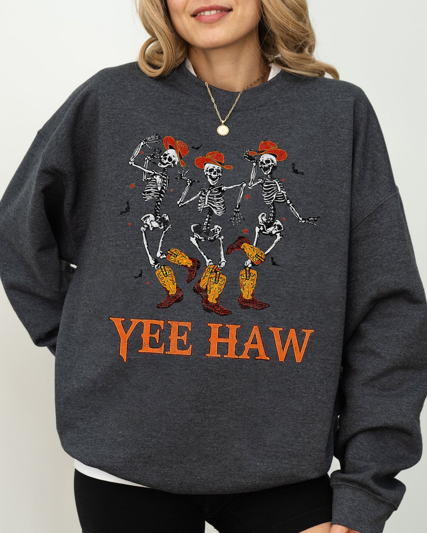 Yee Haw, Western, Cowboy, Skeleton, Ghost, Witch, Skull, Spooky, Aesthetic, Meme, Halloween, Costume Sweatshirt