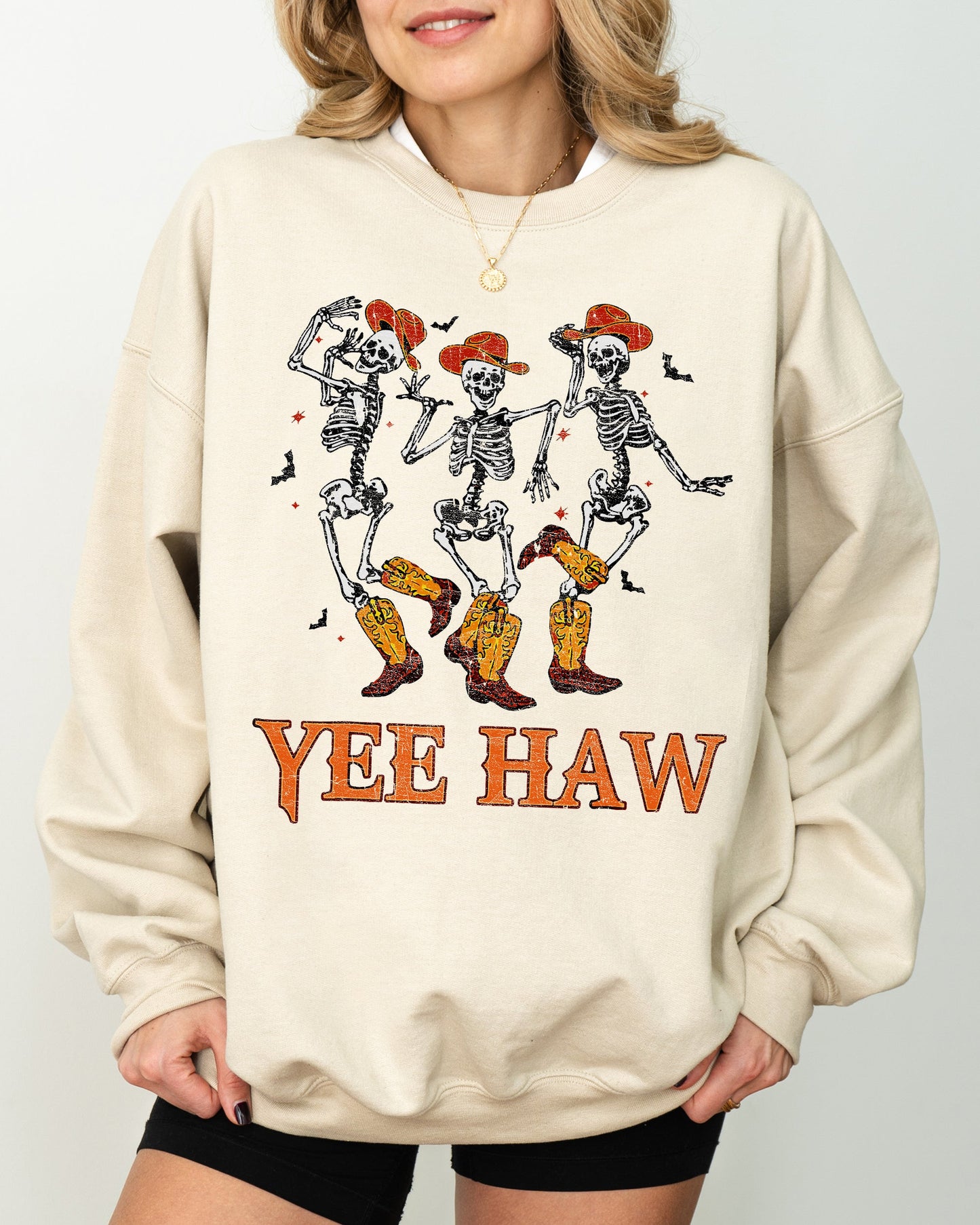 Yee Haw, Western, Cowboy, Skeleton, Ghost, Witch, Skull, Spooky, Aesthetic, Meme, Halloween, Costume Sweatshirt