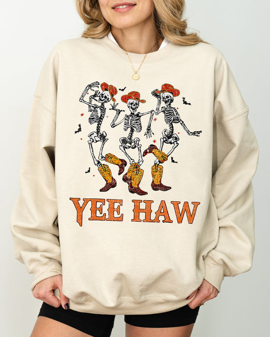 Yee Haw, Western, Cowboy, Skeleton, Ghost, Witch, Skull, Spooky, Aesthetic, Meme, Halloween, Costume Sweatshirt