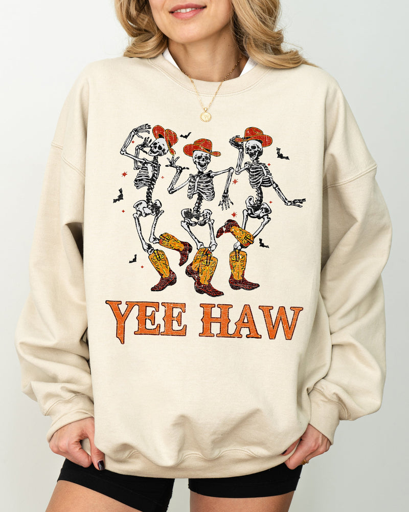 Halloween Costume Sweatshirt Spooky Aesthetic Yee Haw Western Cowboy Skeleton Ghost Witch Skull