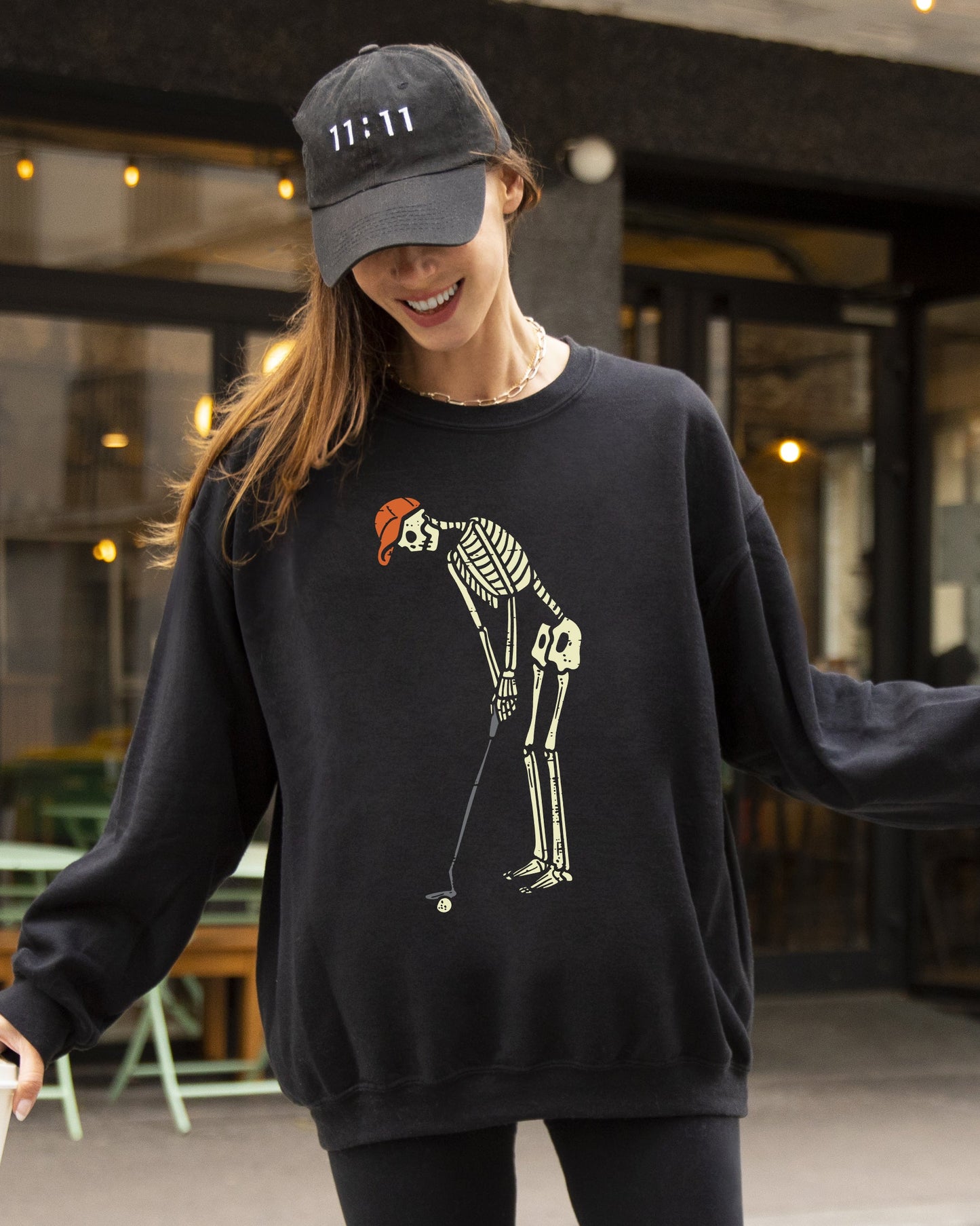 Golf Player Skeleton Ghost Witch Skull Spooky Halloween Costume Sweatshirt