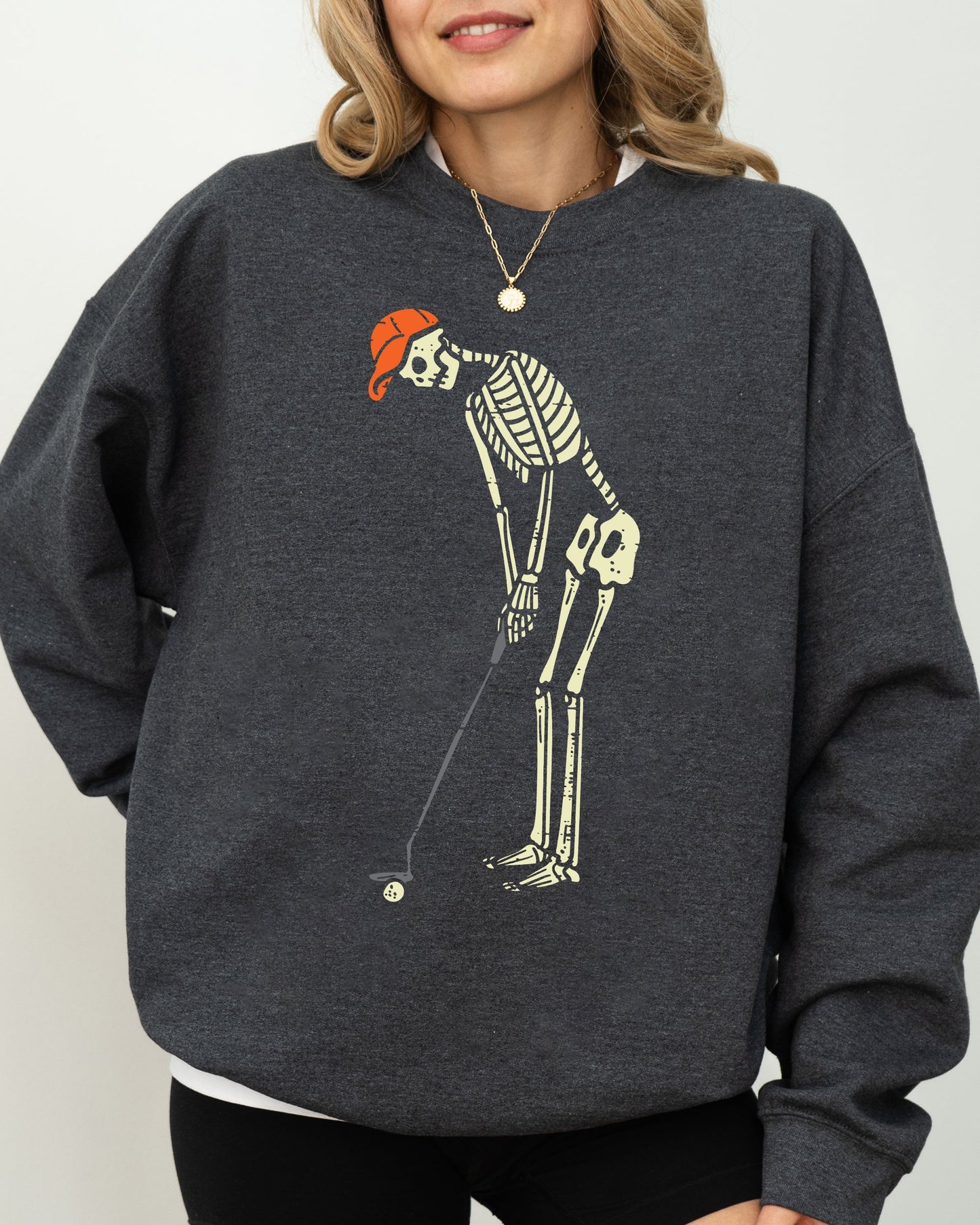 Golf Player Skeleton Ghost Witch Skull Spooky Halloween Costume Sweatshirt
