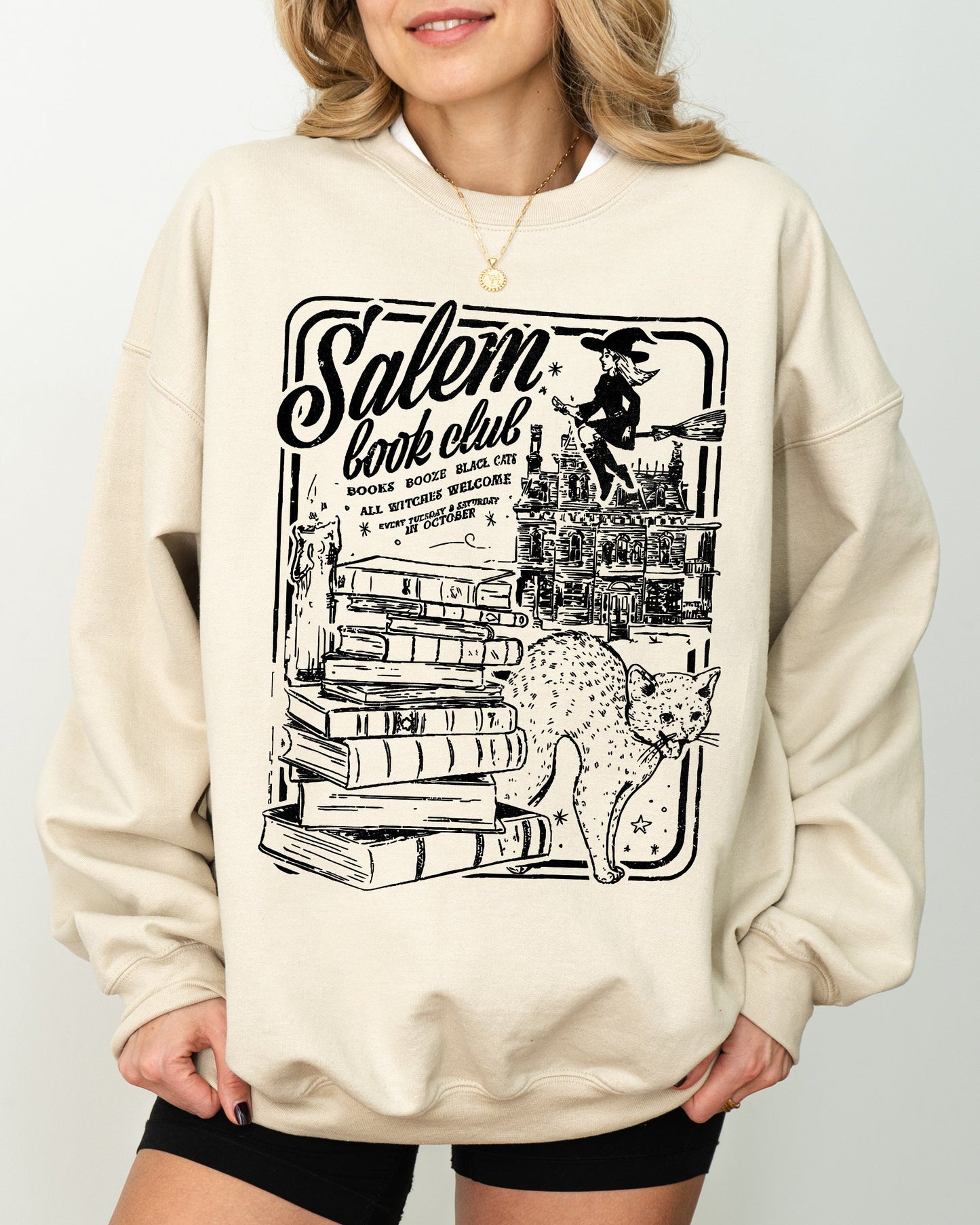 Salem Book Club, Spooky, Skeleton, Ghost, Witch, Skull, Aesthetic, Meme, Halloween, Costume Sweatshirt