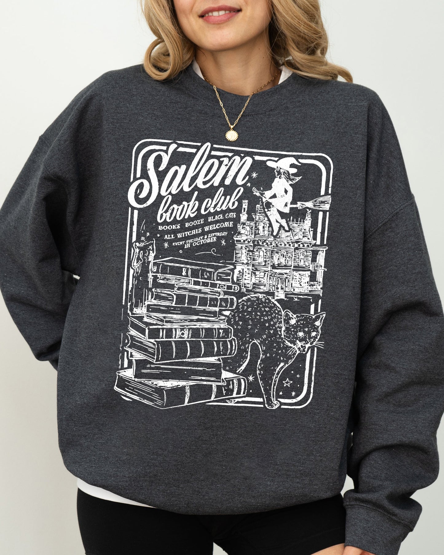 Salem Book Club, Spooky, Skeleton, Ghost, Witch, Skull, Aesthetic, Meme, Halloween, Costume Sweatshirt