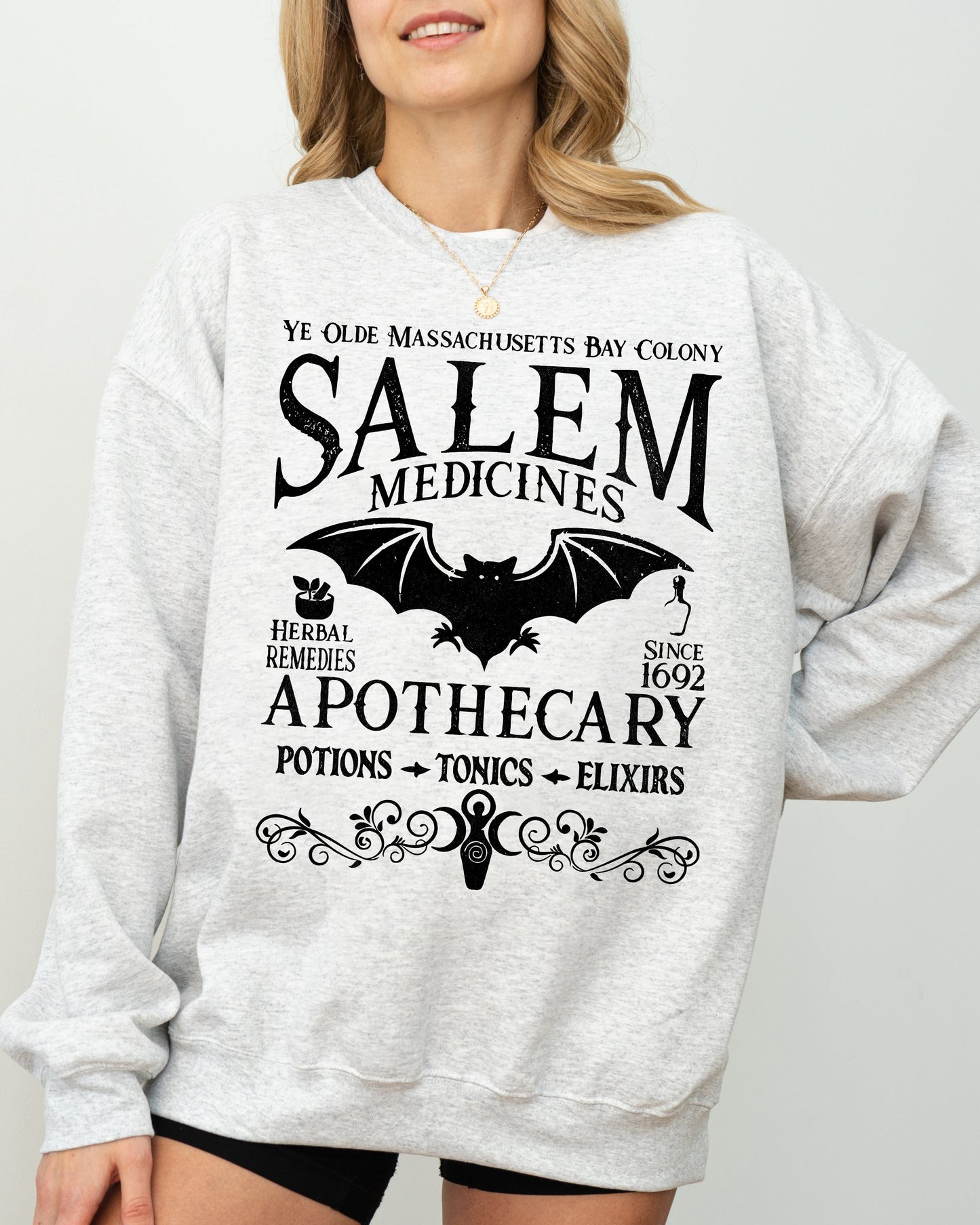 Salem Medicines, Spooky, Skeleton, Ghost, Witch, Skull, Aesthetic, Meme, Halloween, Costume Sweatshirt