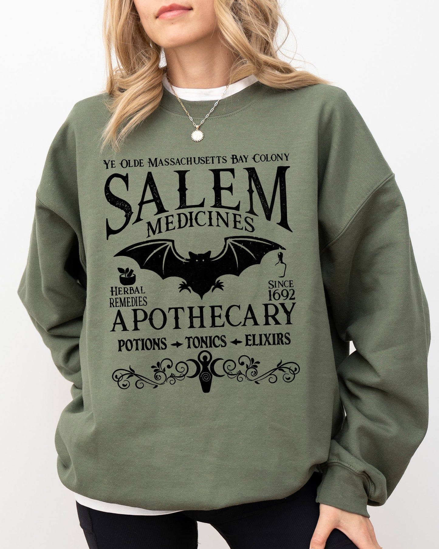 Salem Medicines, Spooky, Skeleton, Ghost, Witch, Skull, Aesthetic, Meme, Halloween, Costume Sweatshirt
