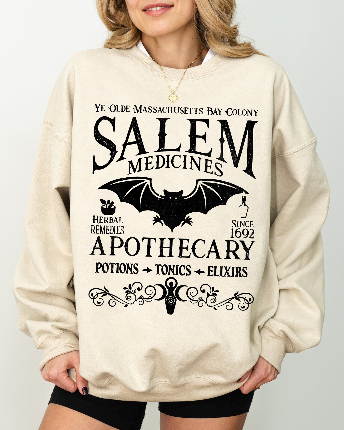 Salem Medicines, Spooky, Skeleton, Ghost, Witch, Skull, Aesthetic, Meme, Halloween, Costume Sweatshirt