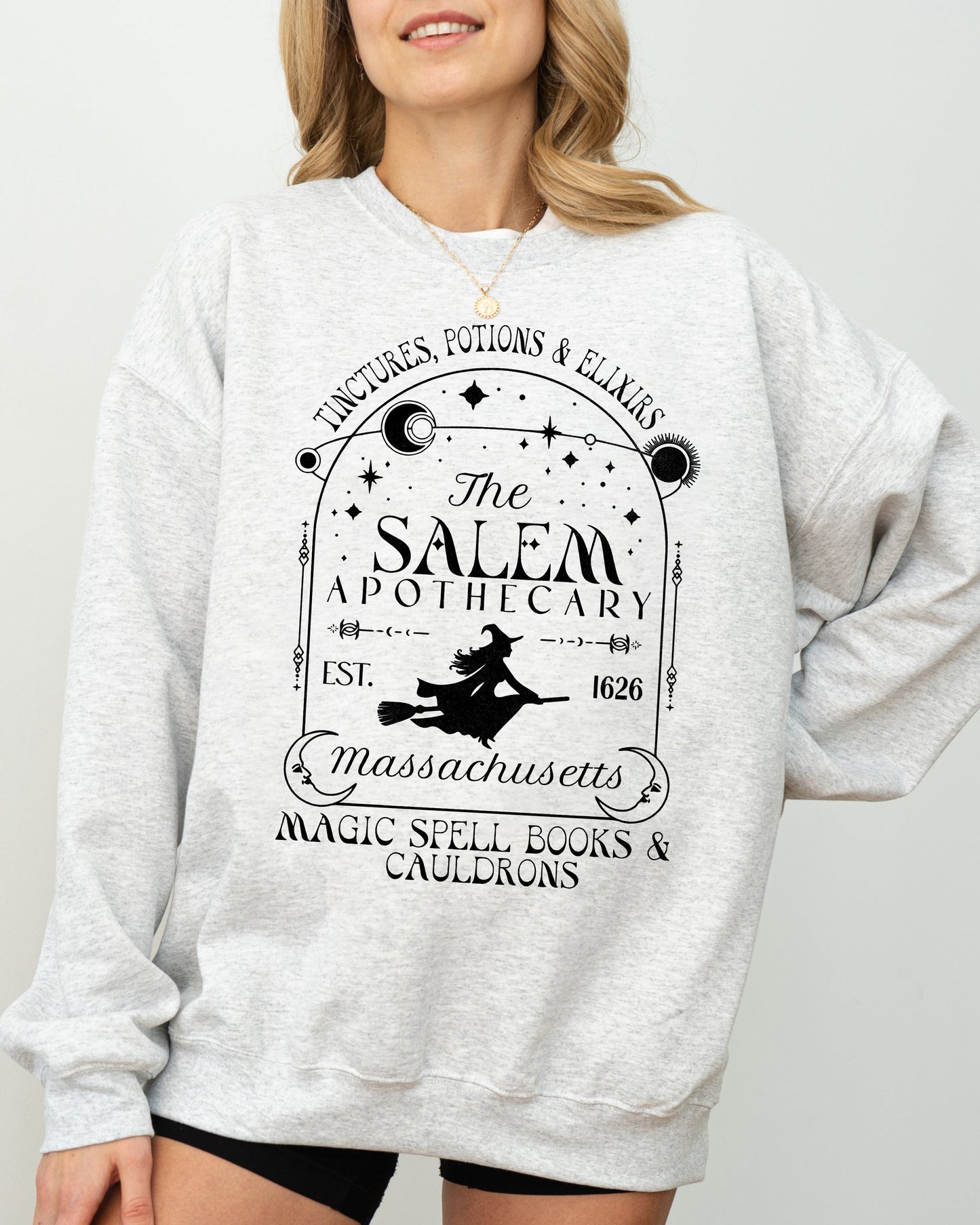 The Salem Apothecary, Spooky, Skeleton, Ghost, Witch, Skull, Aesthetic, Meme, Halloween, Costume Sweatshirt