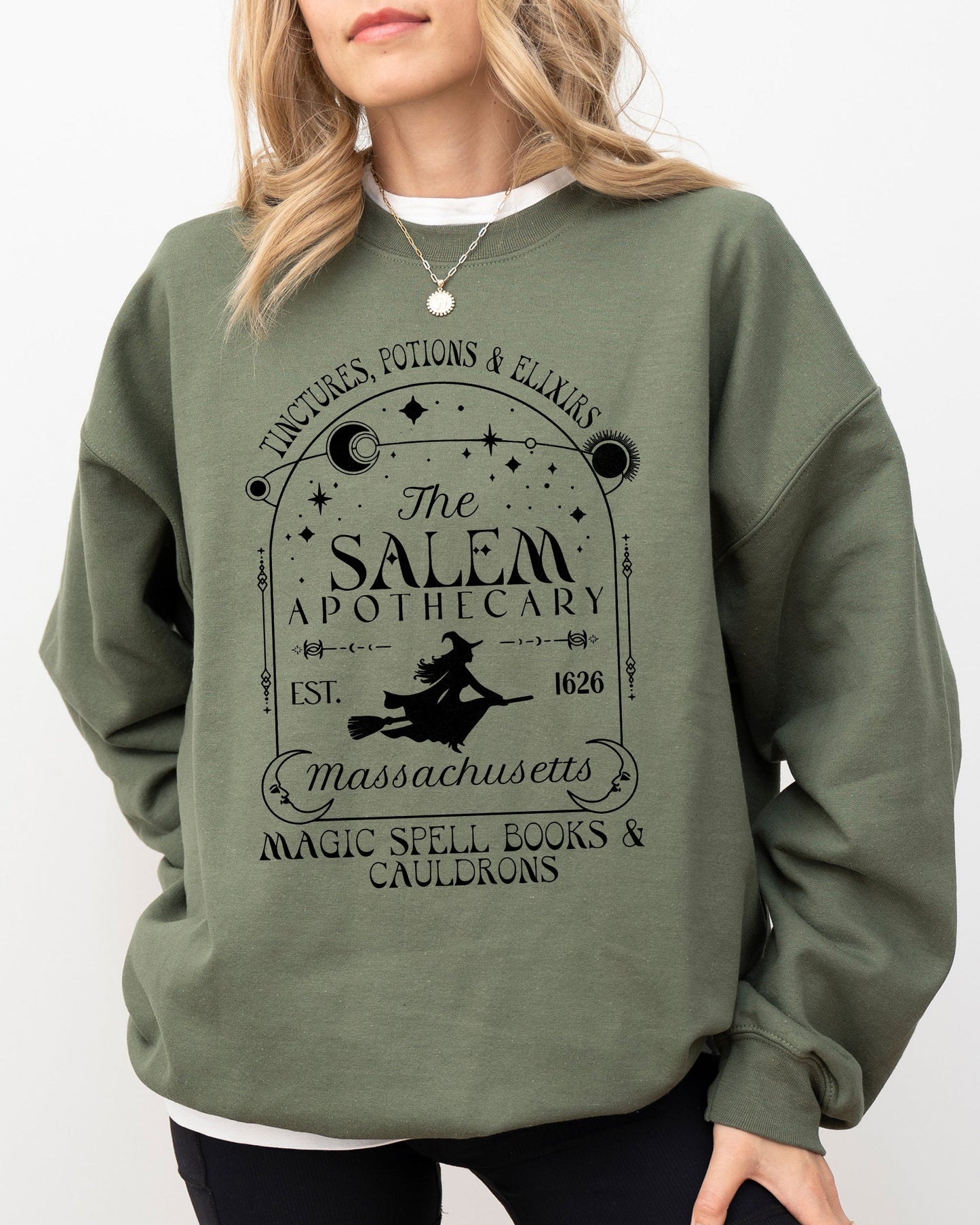 The Salem Apothecary, Spooky, Skeleton, Ghost, Witch, Skull, Aesthetic, Meme, Halloween, Costume Sweatshirt