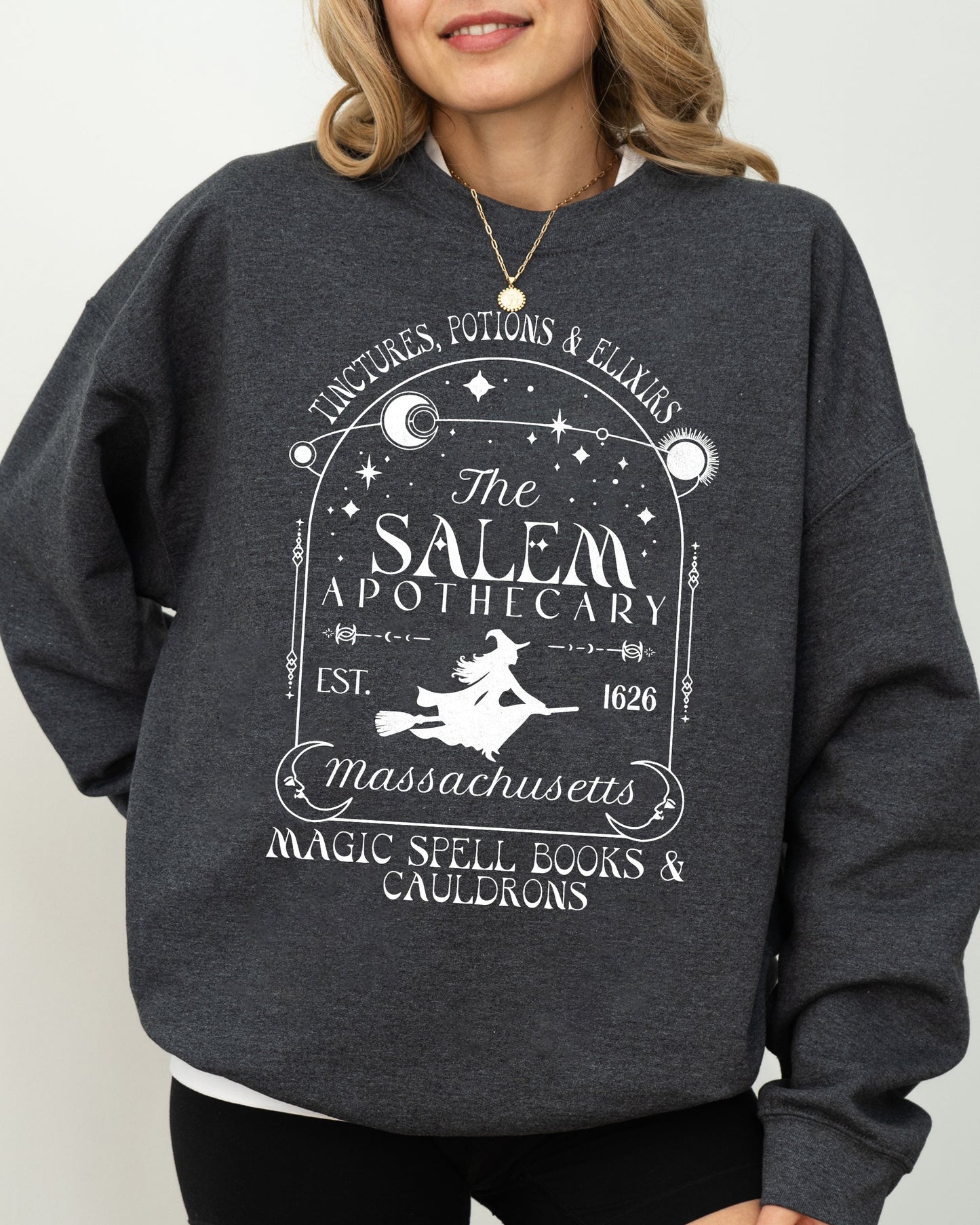 The Salem Apothecary, Spooky, Skeleton, Ghost, Witch, Skull, Aesthetic, Meme, Halloween, Costume Sweatshirt