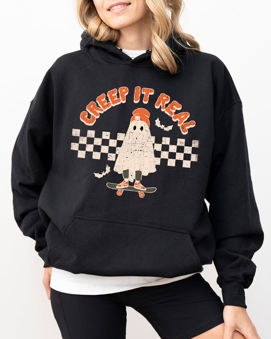 Ghost Retro Spooky Halloween Costume Hoodie Hooded Sweatshirt Creep It Real