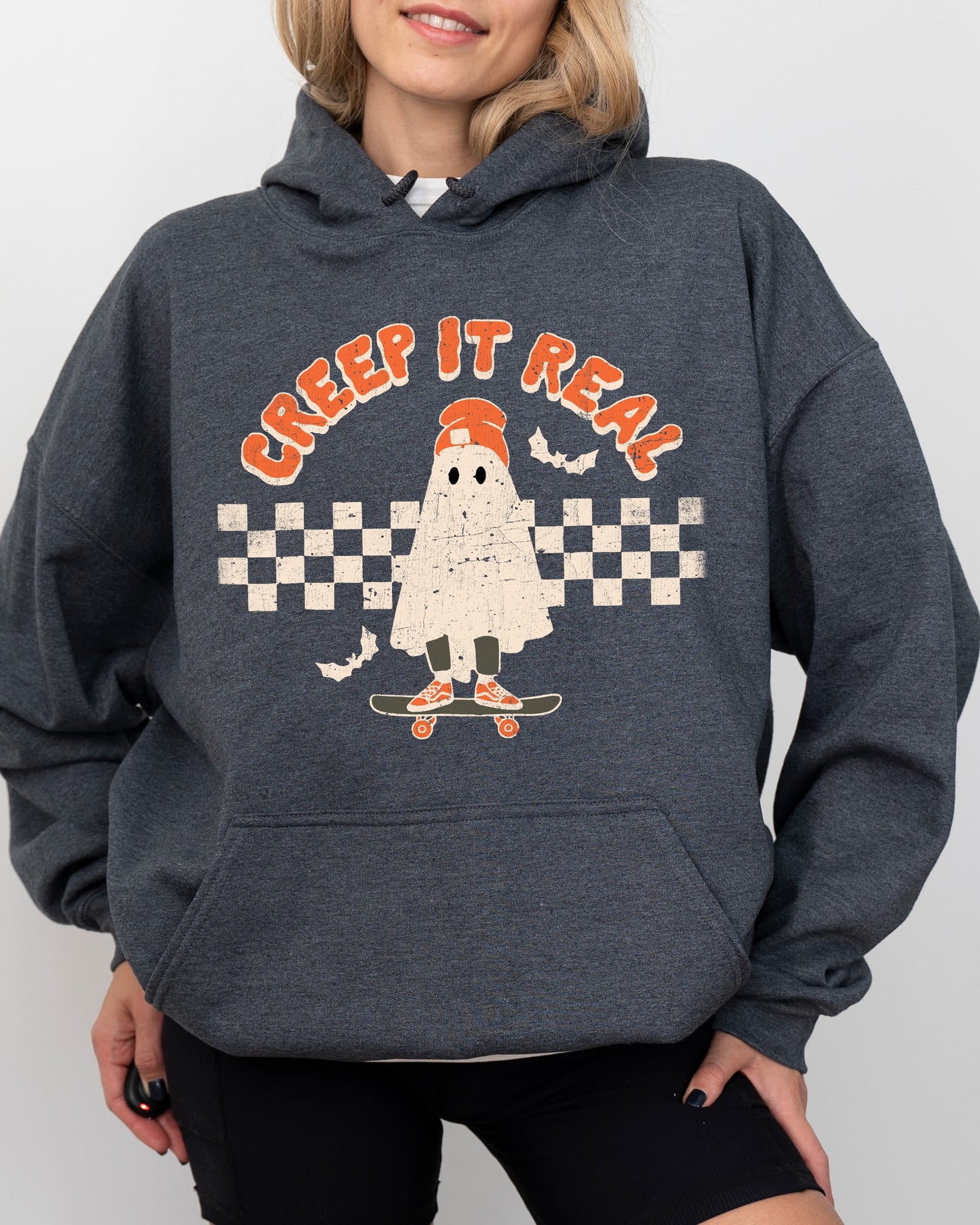 Ghost Retro Spooky Halloween Costume Hoodie Hooded Sweatshirt Creep It Real
