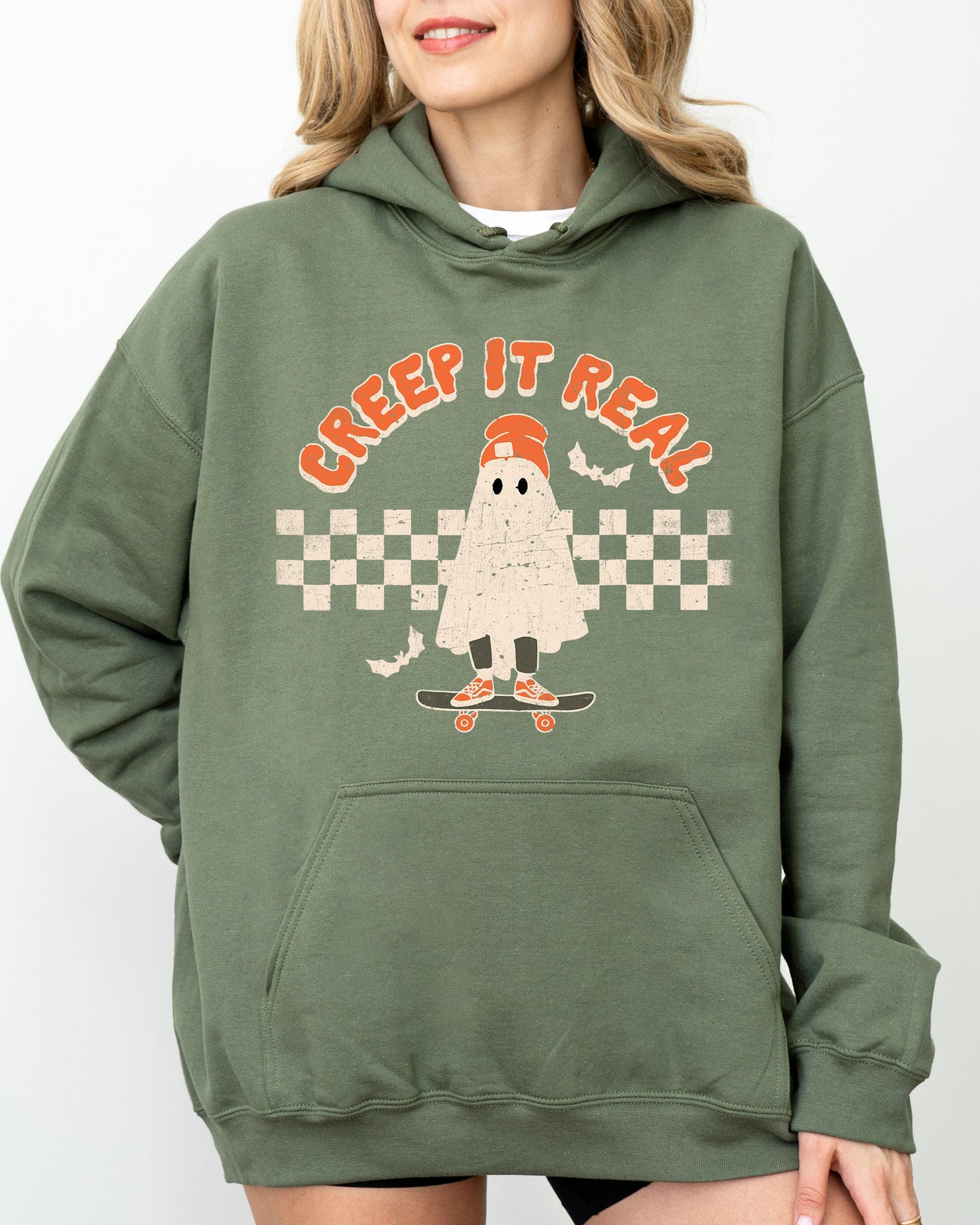 Ghost Retro Spooky Halloween Costume Hoodie Hooded Sweatshirt Creep It Real