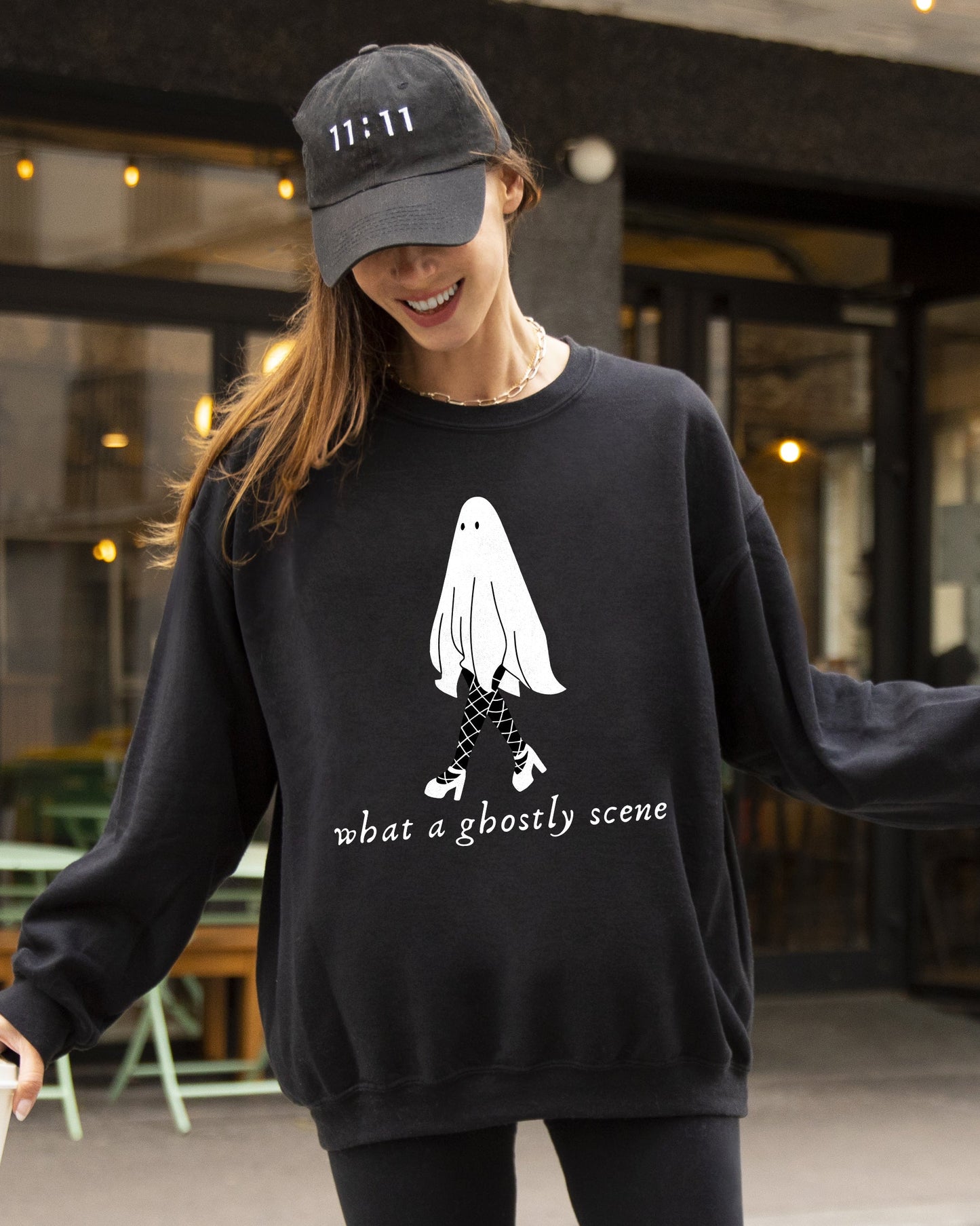 Spooky Halloween Costume Sweatshirt What A Ghostly Scene