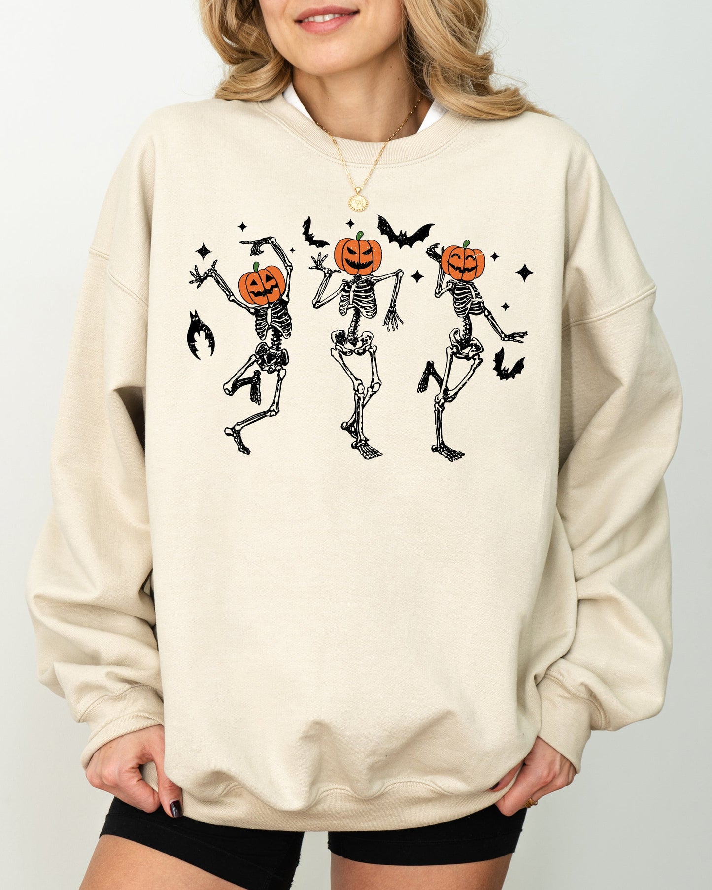 Pumpkin Head Dancing Skeletons, Spooky, Ghost, Witch, Skull, Aesthetic, Meme, Halloween, Costume Sweatshirt